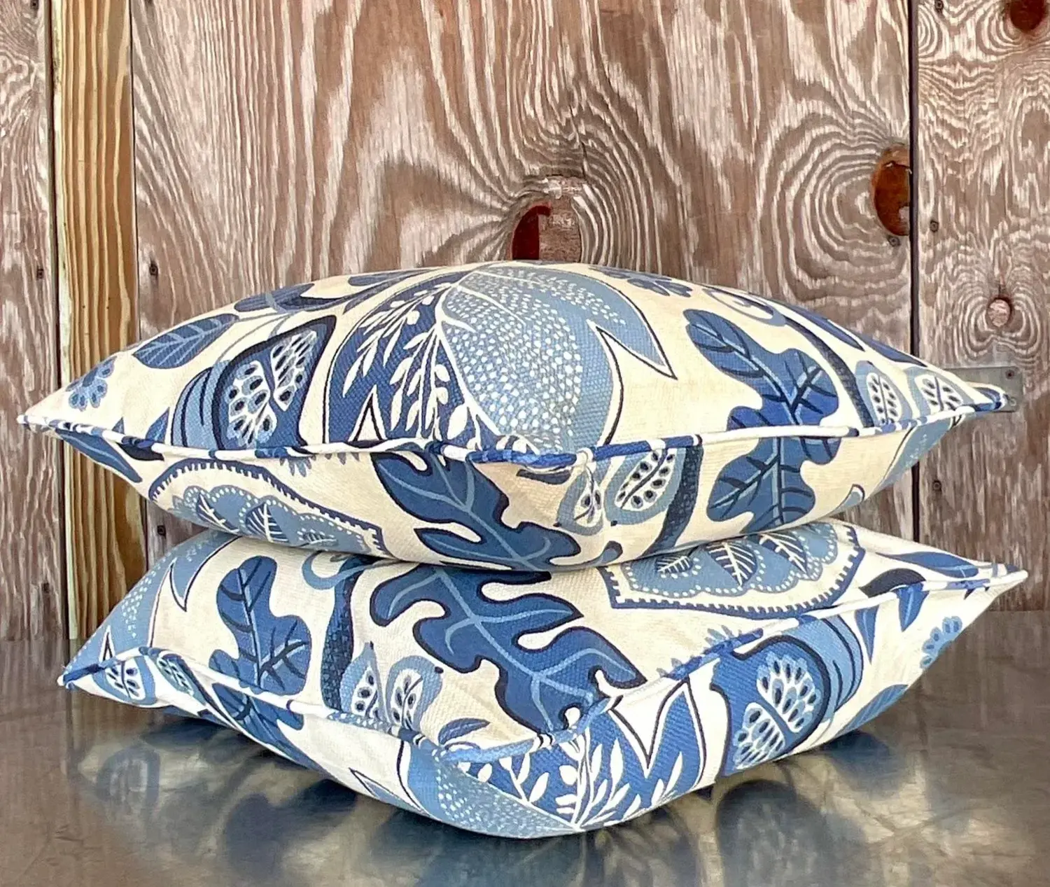 Vintage Costal Blue Floral Down Throw Pillow - Back view