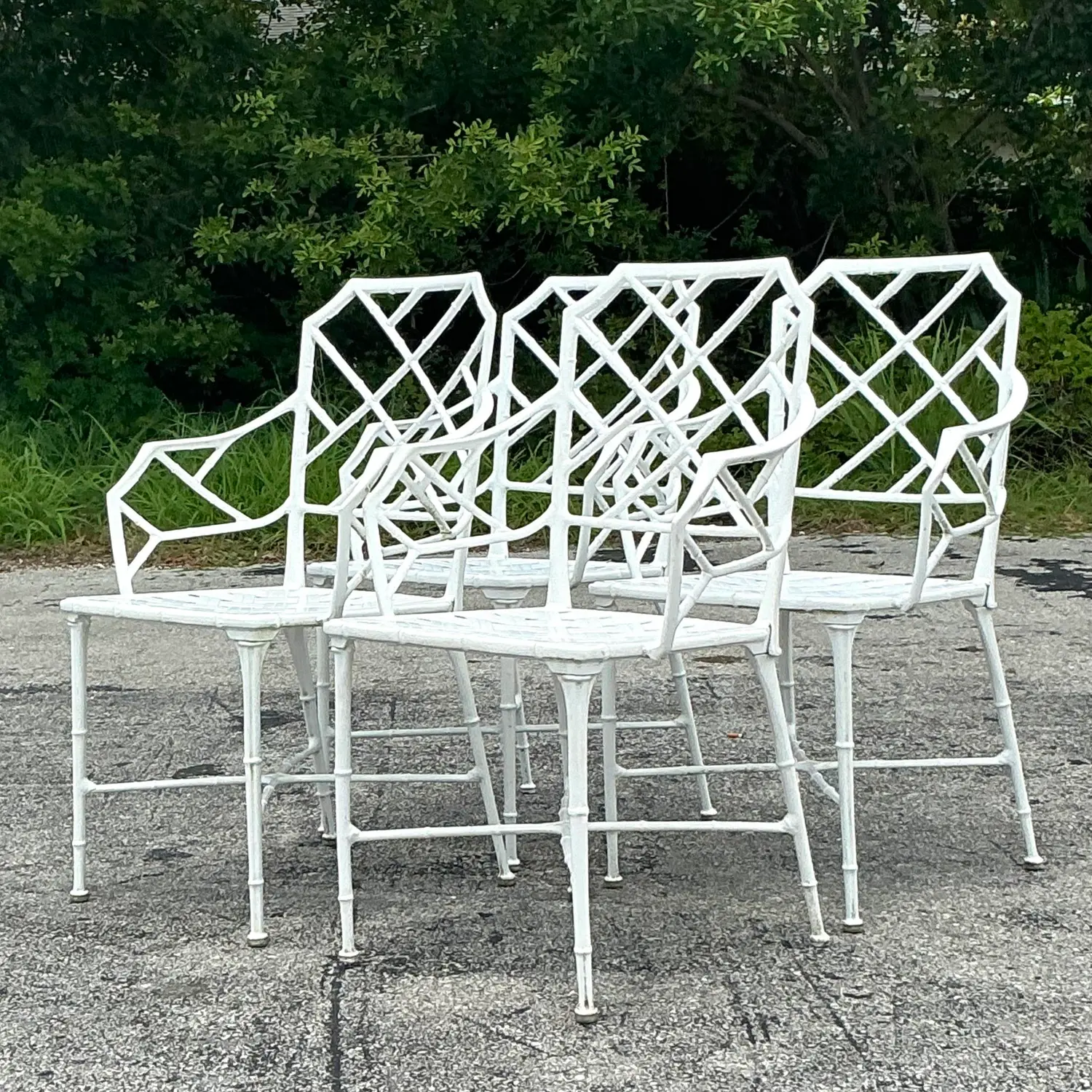 Vintage Costal “Calcutta” Cast Aluminum Dining Chairs After Brown Jordan - Set of 4 - Top view