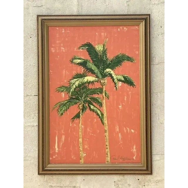 Vintage Costal Original Palm Tree Oil Painting - Top view