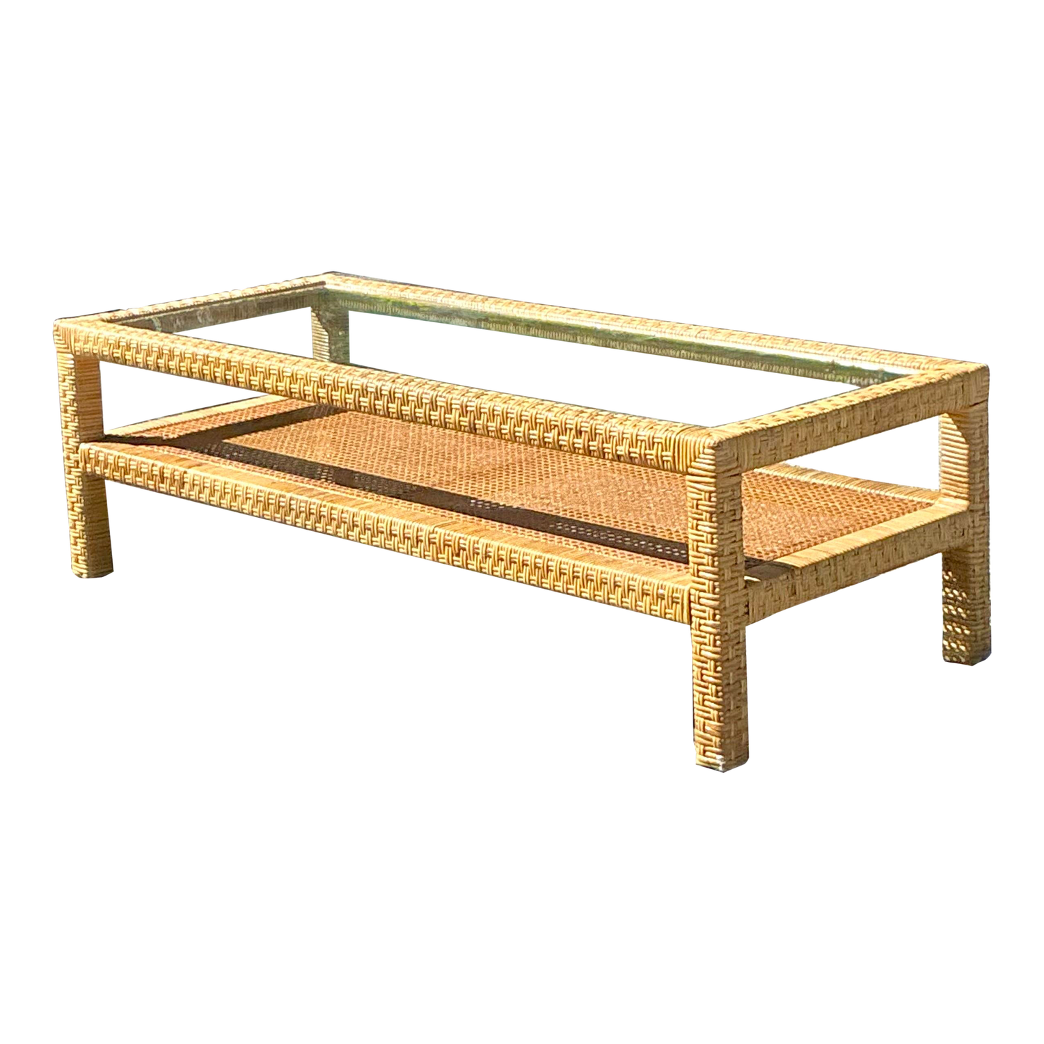 Vintage Costal Woven Rattan Coffee Table