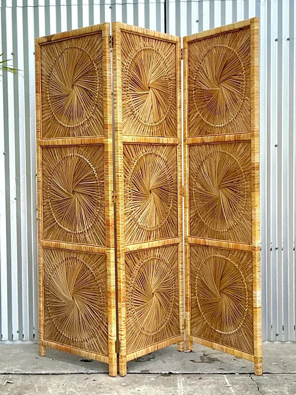 Vintage Costal Woven Rattan Folding Screen - Top view