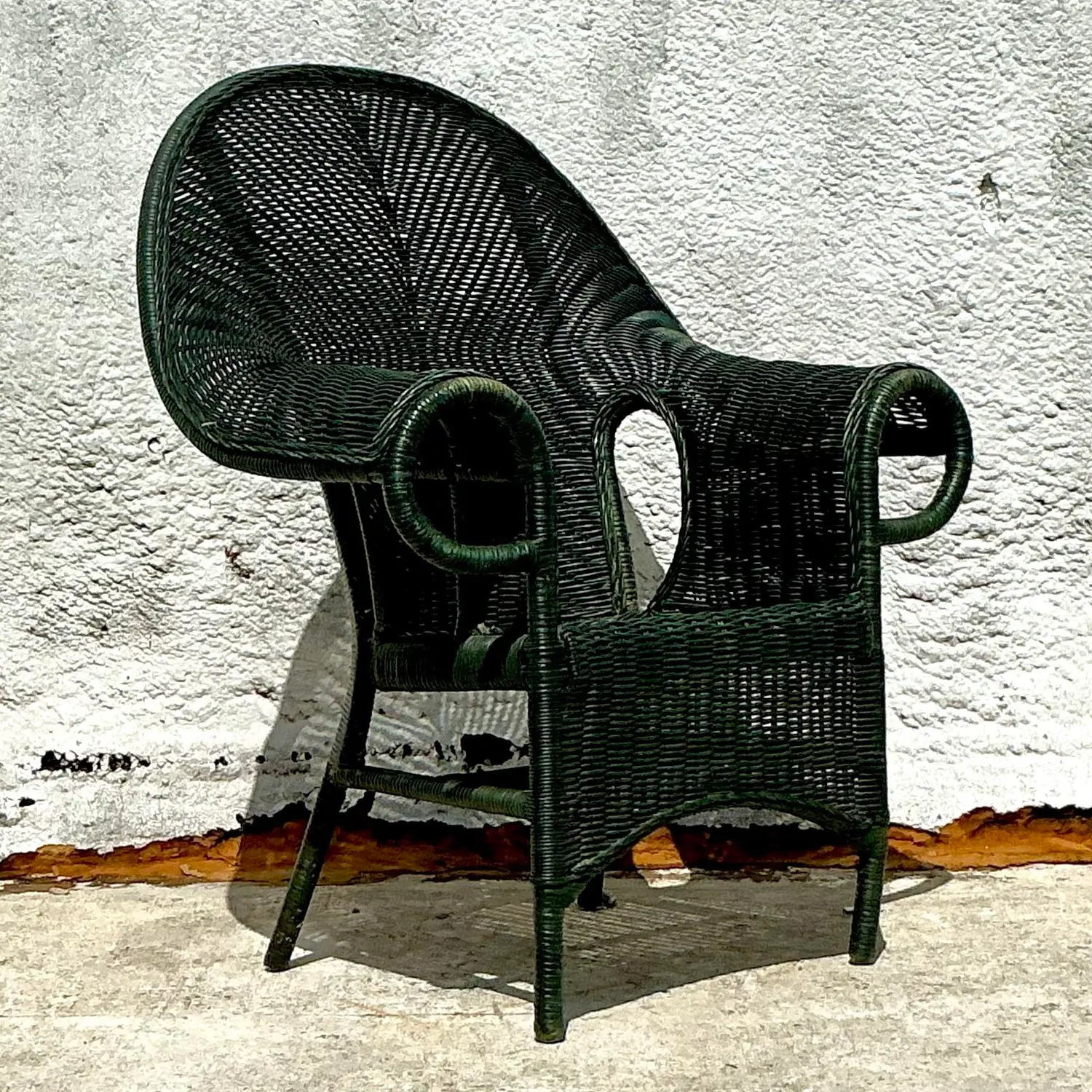 Vintage Costal Woven Rattan Lounge Chair - Detail view