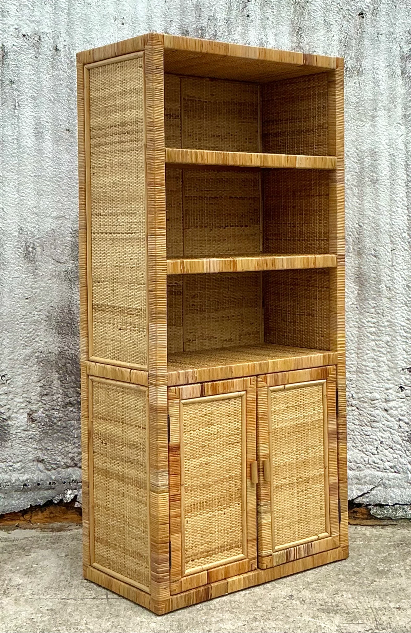 Vintage Costal Wrapped Rattan Etagere - Top view
