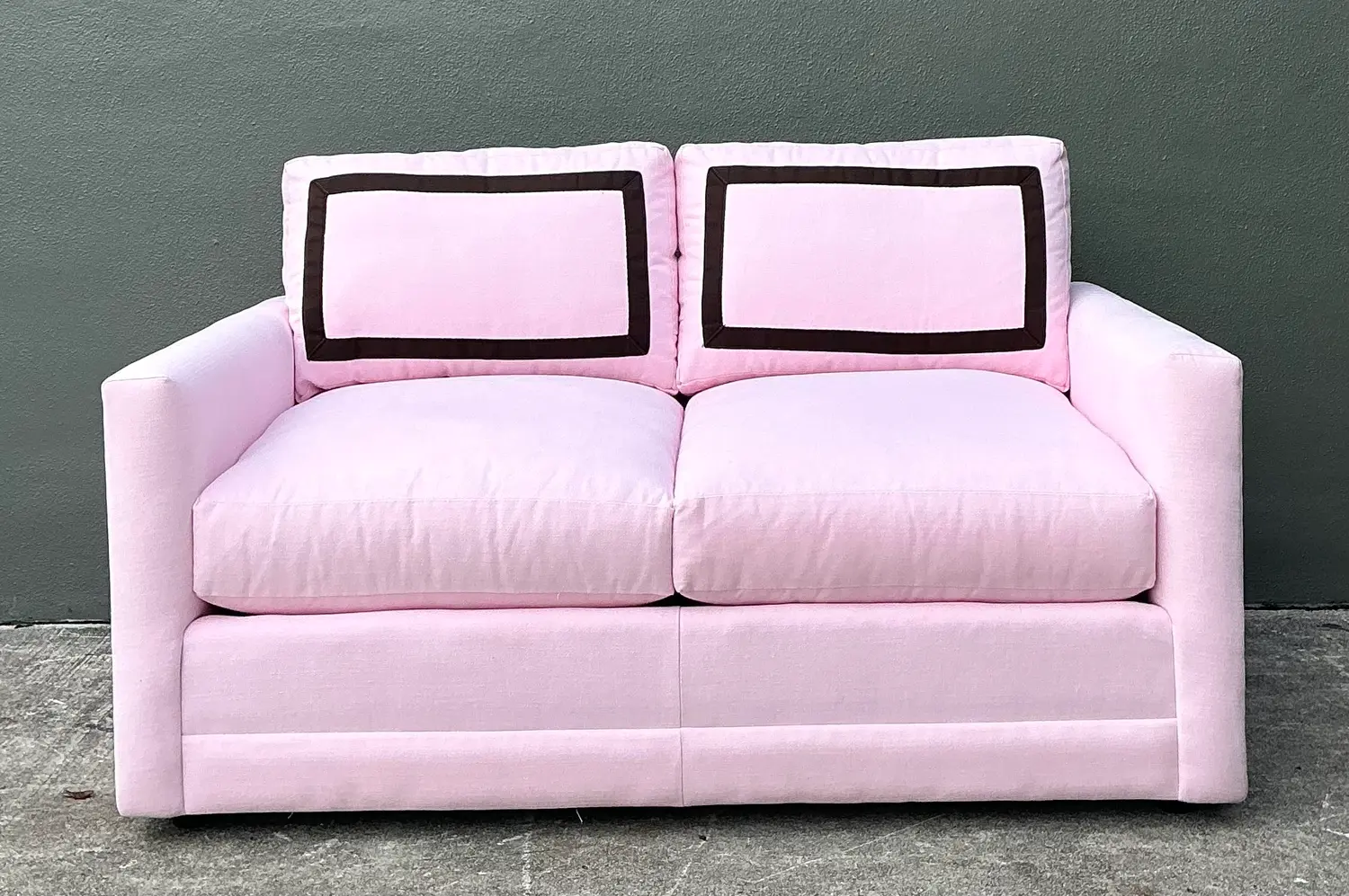 Vintage Cr Laine Loveseat in Romo “Linea Rosewater” With Samuel and Sons Trim - Detail view
