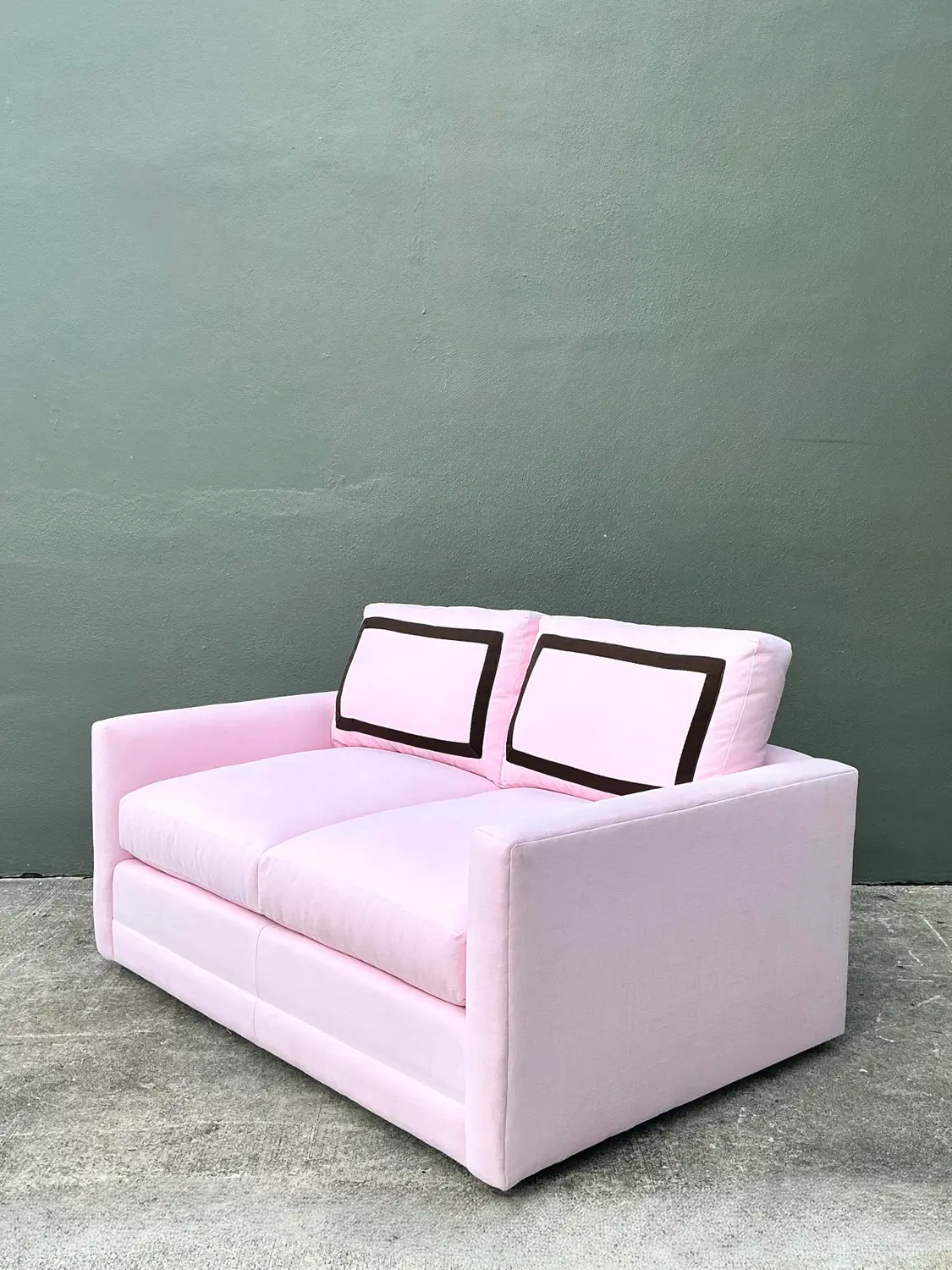 Vintage Cr Laine Loveseat in Romo “Linea Rosewater” With Samuel and Sons Trim - Back view