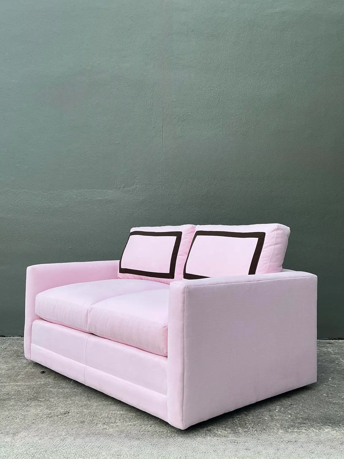 Vintage Cr Laine Loveseat in Romo “Linea Rosewater” With Samuel and Sons Trim - Top view