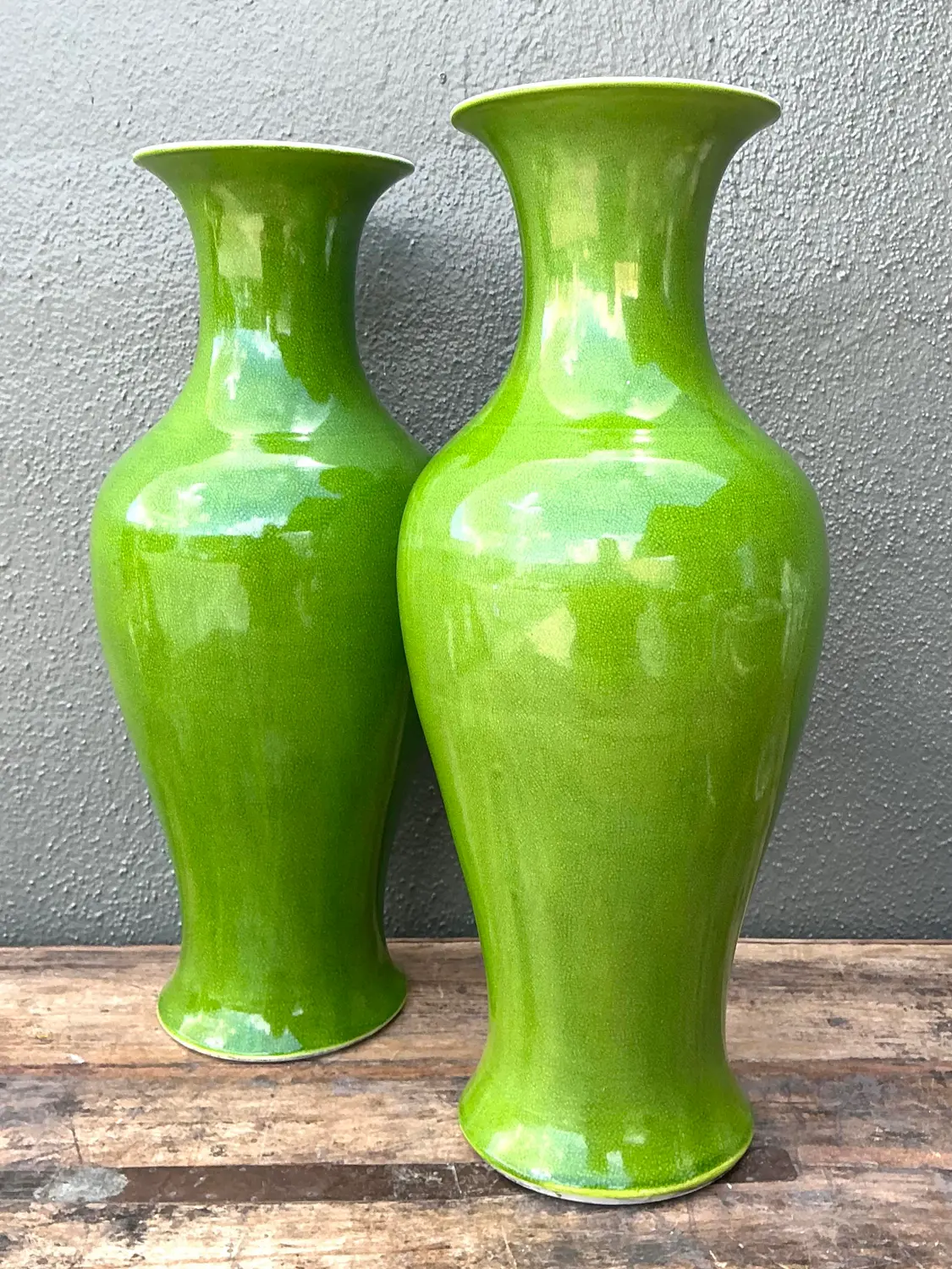 Vintage Crackle Glaze Ceramic Vases - A Pair - Detail view