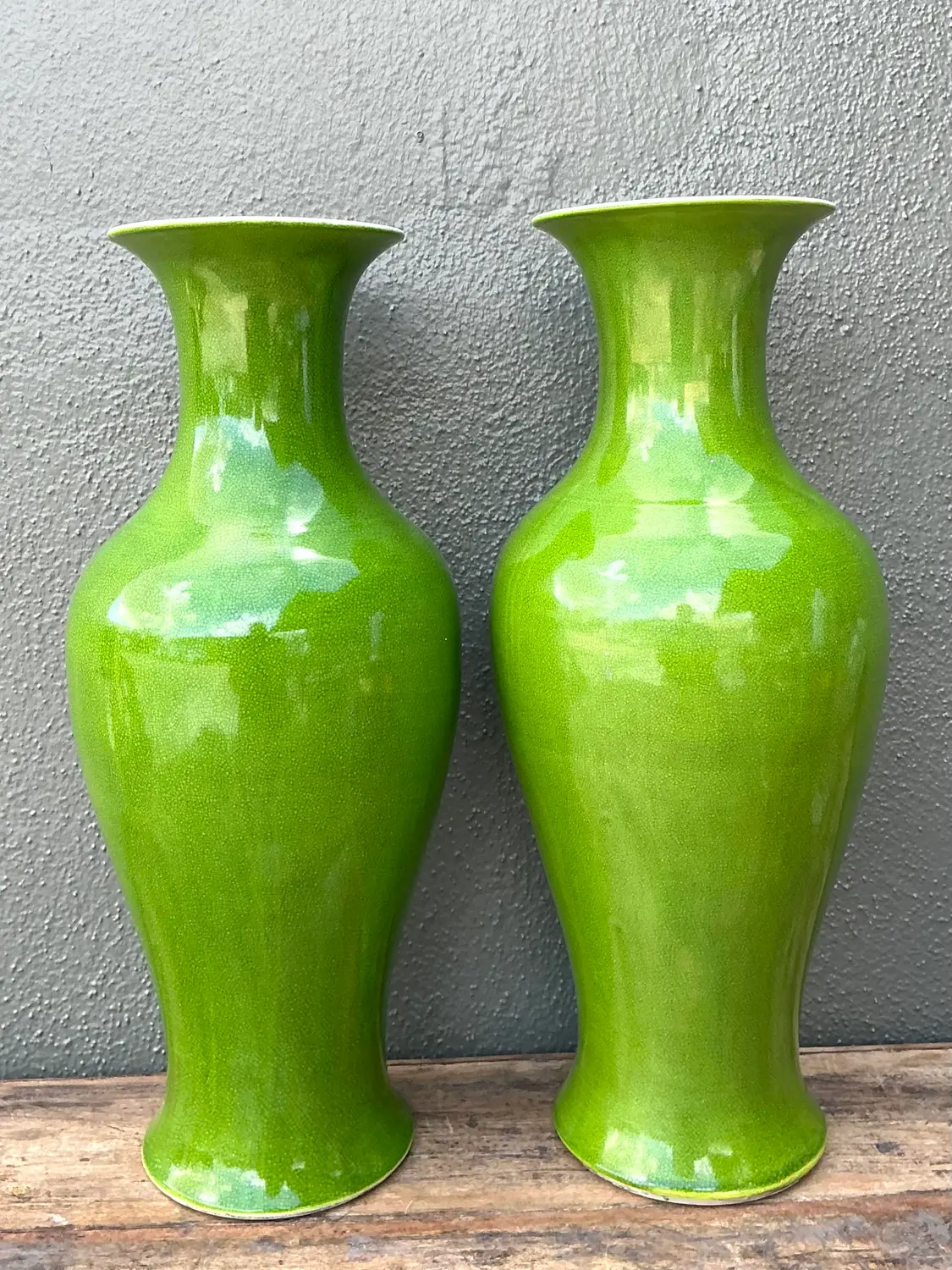 Vintage Crackle Glaze Ceramic Vases - A Pair - Top view