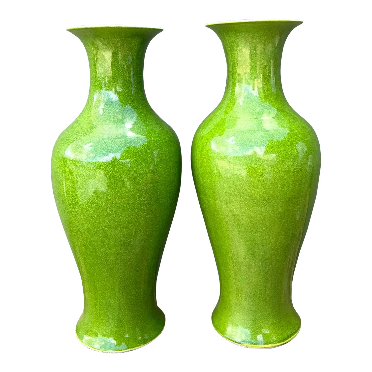 Vintage Crackle Glaze Ceramic Vases - A Pair
