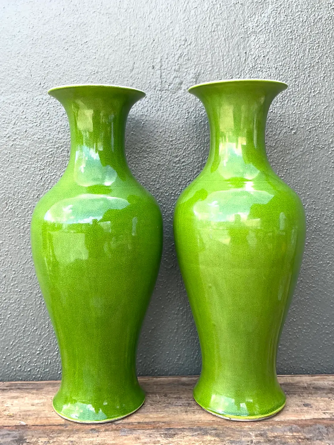 Vintage Crackle Glaze Ceramic Vases - A Pair - Back view