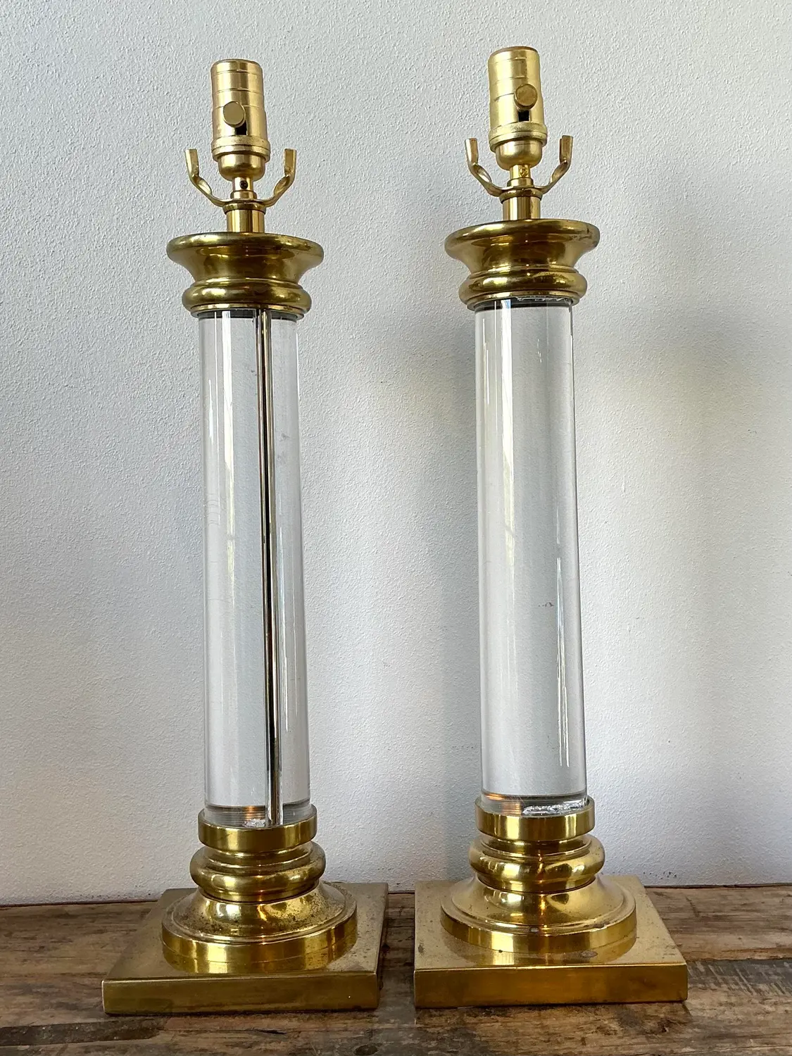 Vintage Crystal Column Lamps - A Pair - Side view