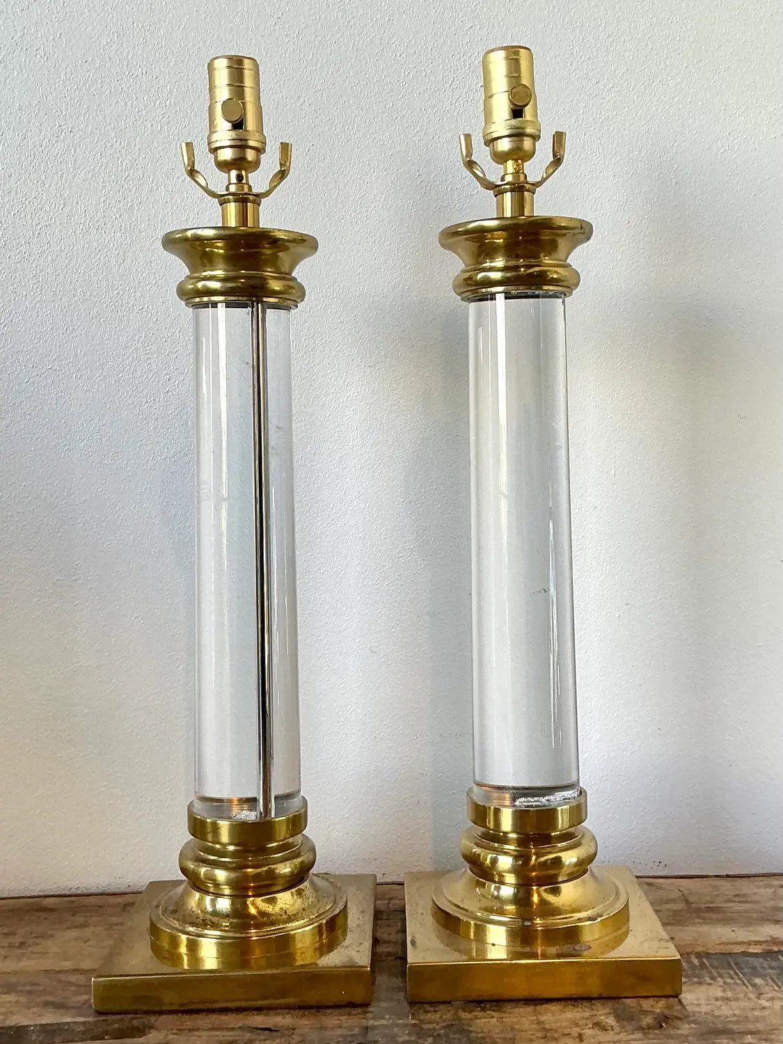 Vintage Crystal Column Lamps - A Pair - Top view