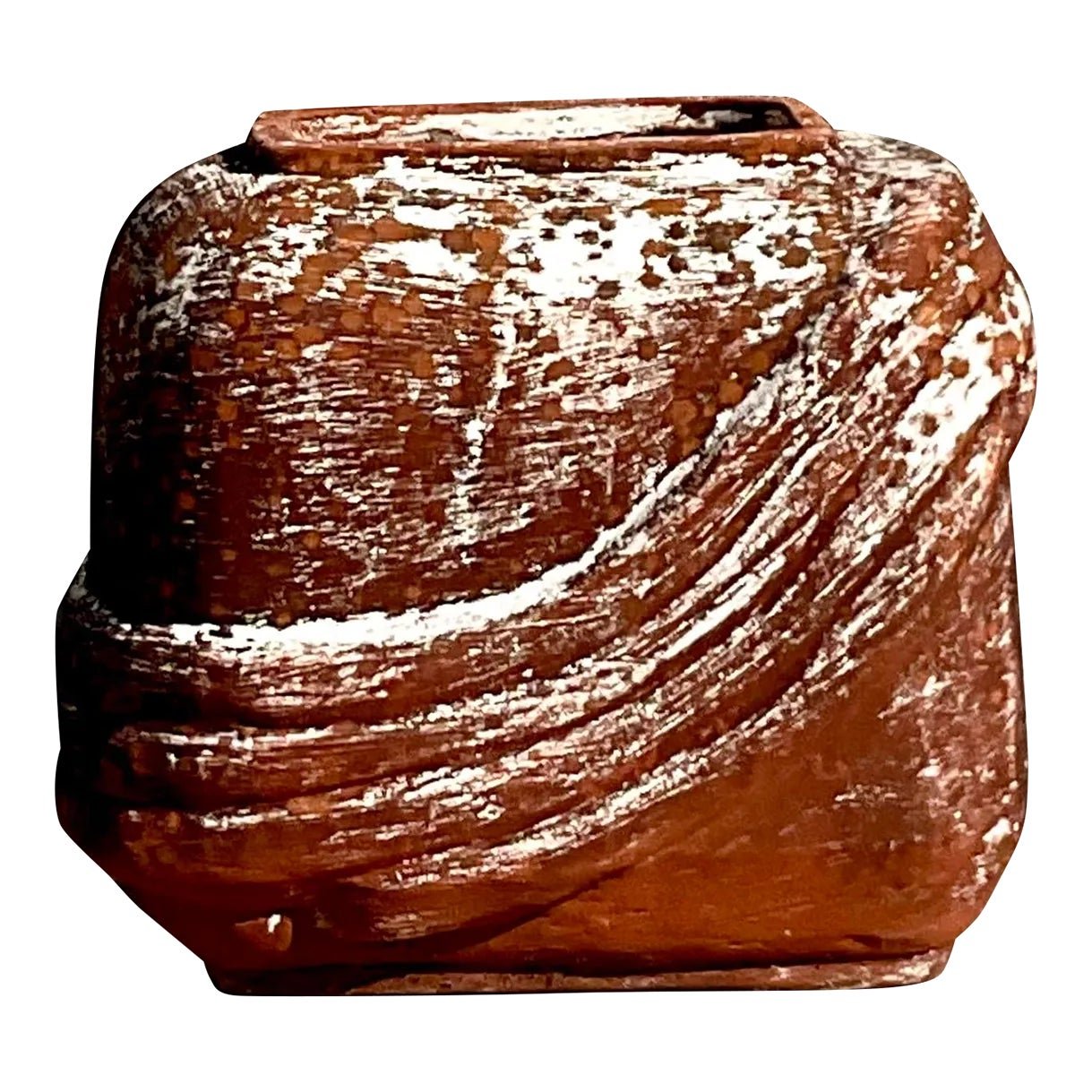 Vintage Cube Terracotta Planter With Curvy Ridges
