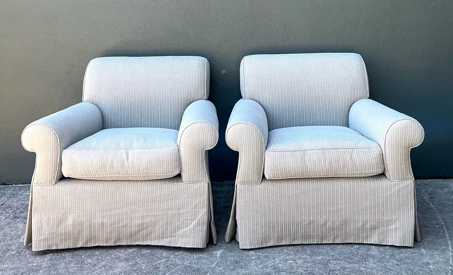 Vintage Custom Striped Lounge Chairs - A Pair - Top view