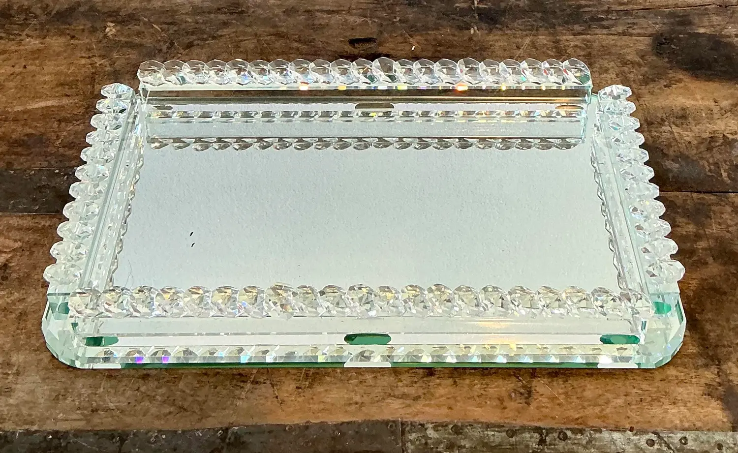 Vintage Cut Glass Mirrored Vanity Tray - Detail view