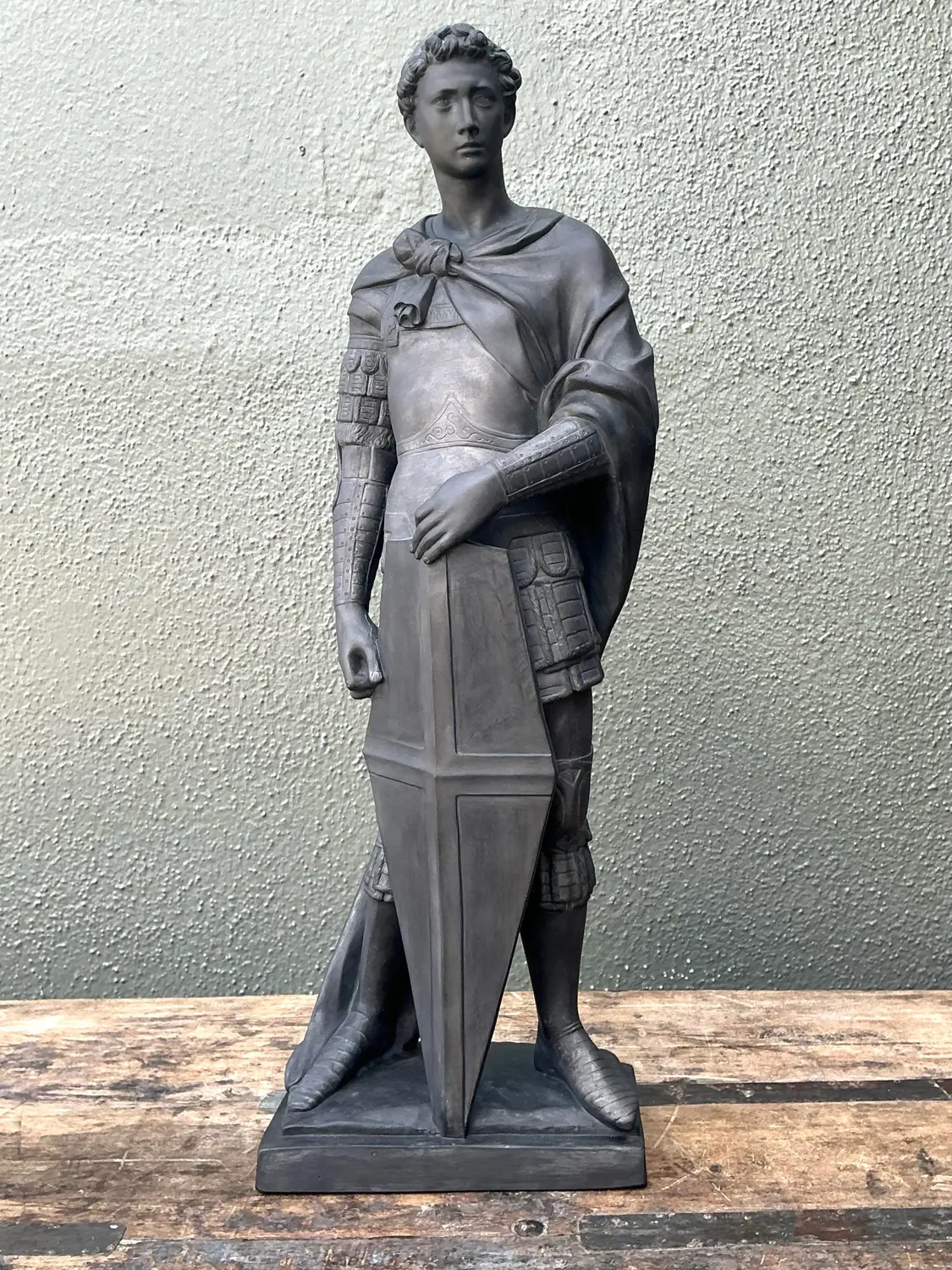 Vintage Danish Saint George Terracotta Sculpture - Side view