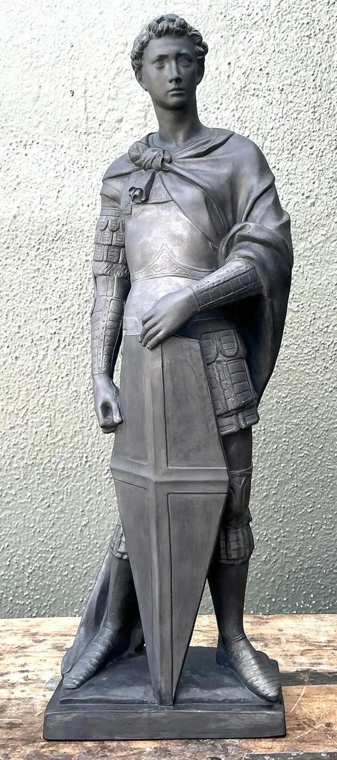 Vintage Danish Saint George Terracotta Sculpture - Back view