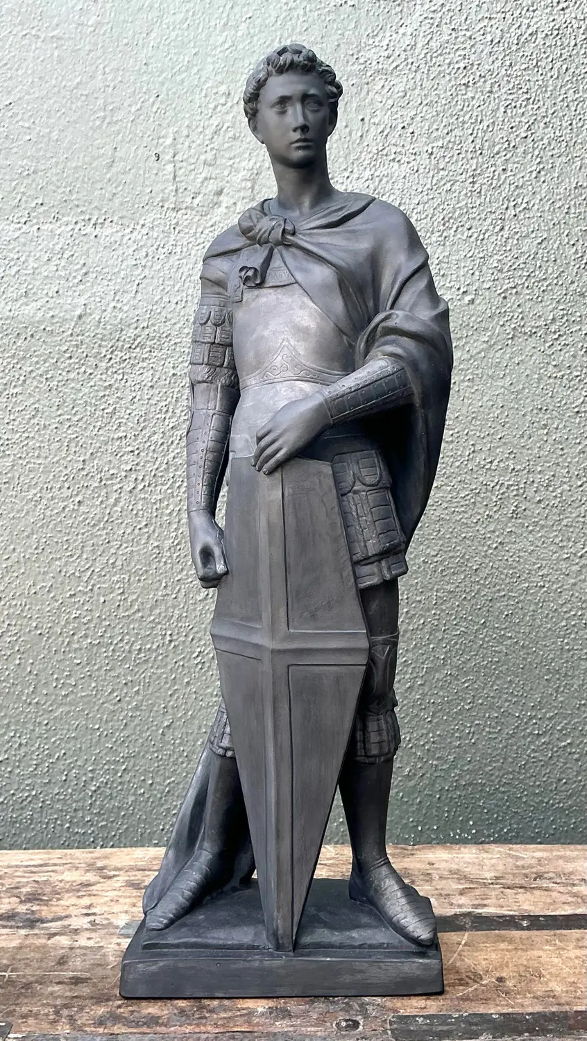 Vintage Danish Saint George Terracotta Sculpture - Detail view