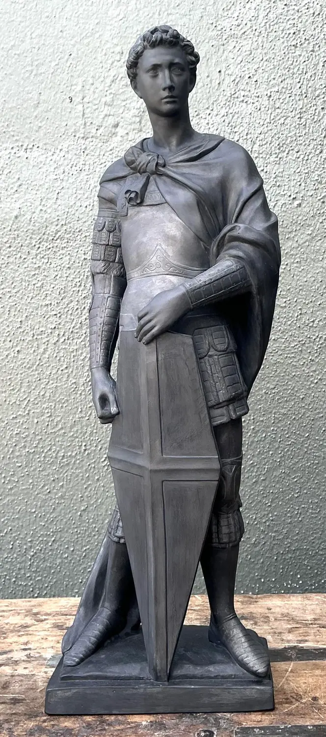 Vintage Danish Saint George Terracotta Sculpture - Top view