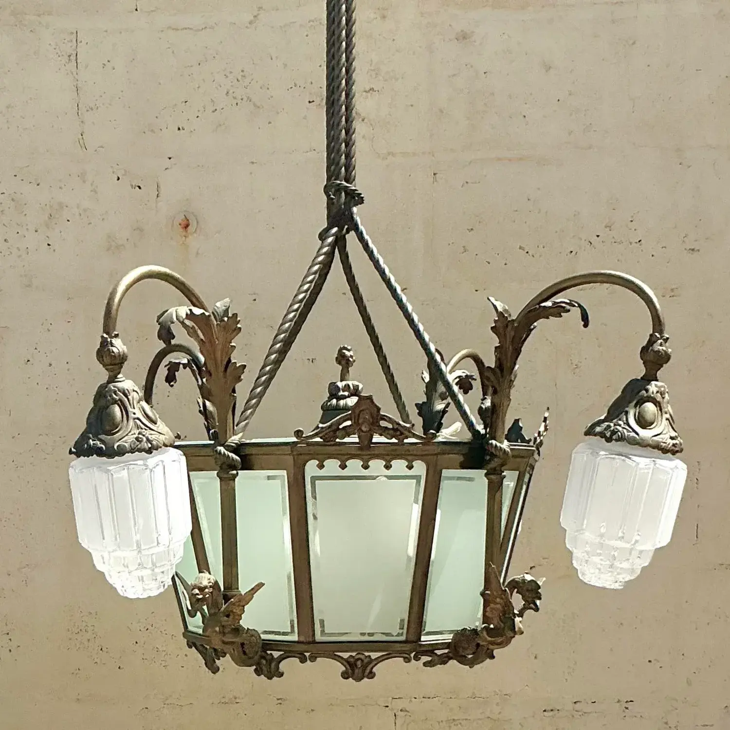 Vintage Deco Bronze Dragon Chandelier - Detail view
