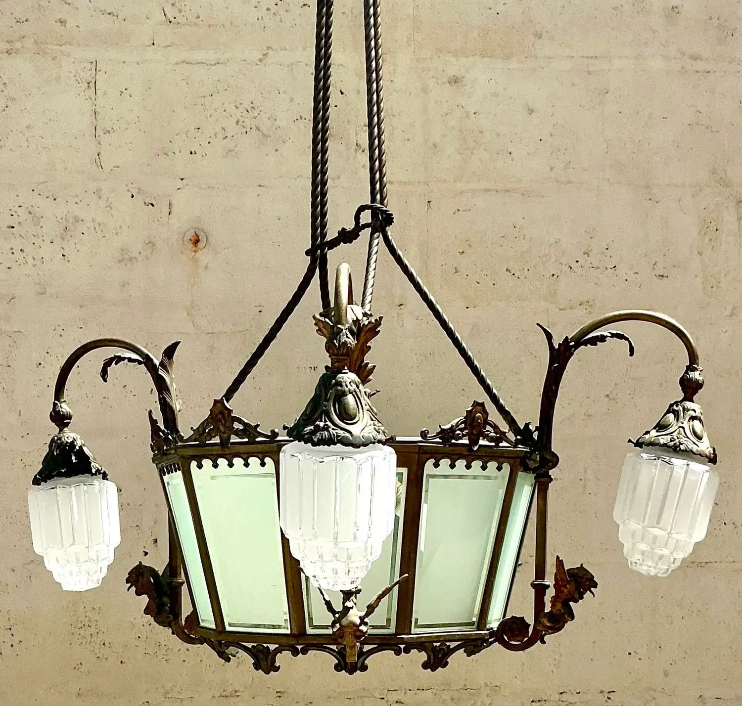 Vintage Deco Bronze Dragon Chandelier - Top view
