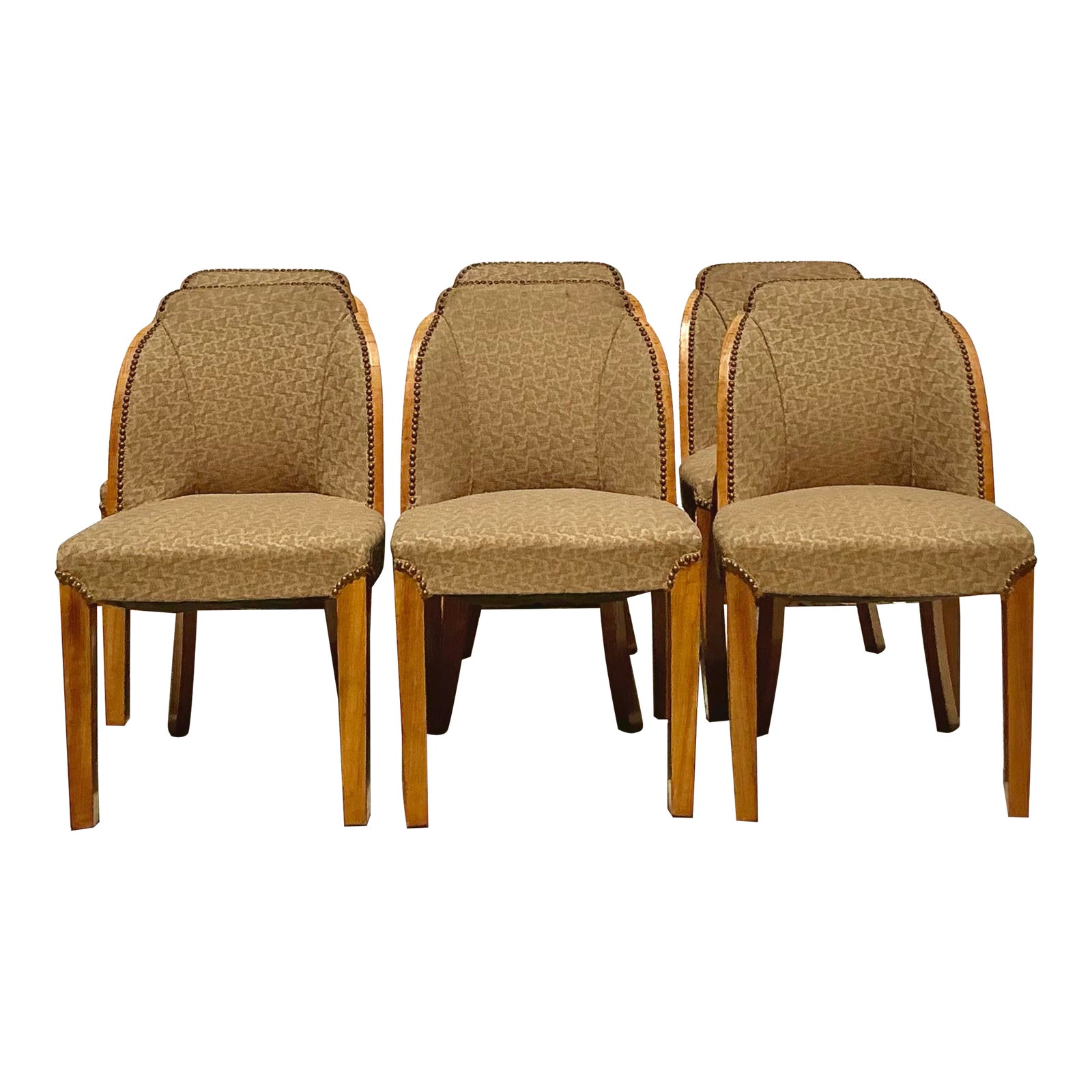 Vintage Deco Burled Walnut Dining Chairs After Harry and Lou Epstein - Set of 6 - Detail view