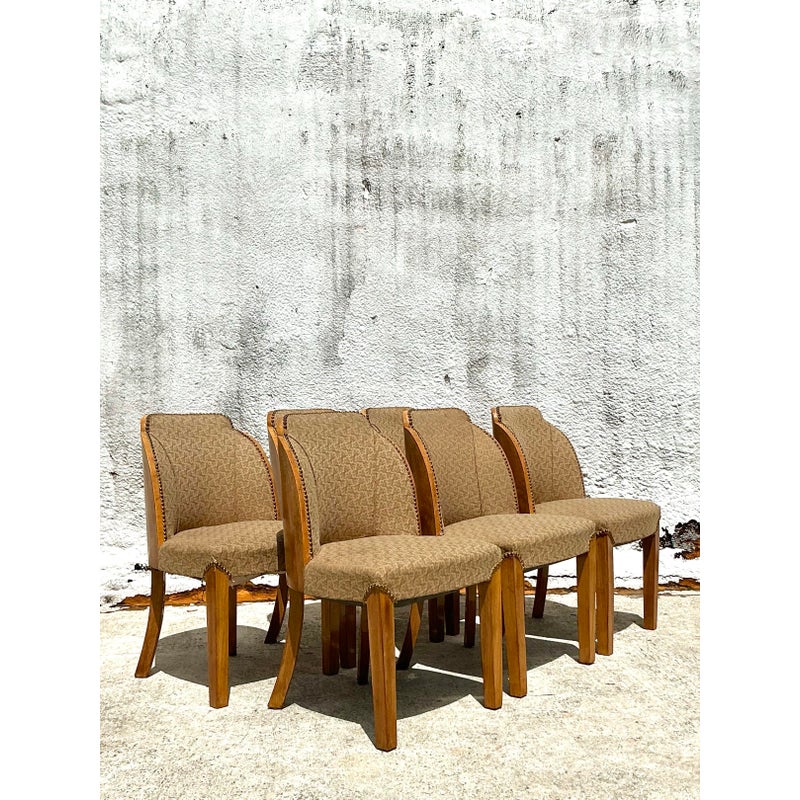 Vintage Deco Burled Walnut Dining Chairs After Harry and Lou Epstein - Set of 6 - Top view