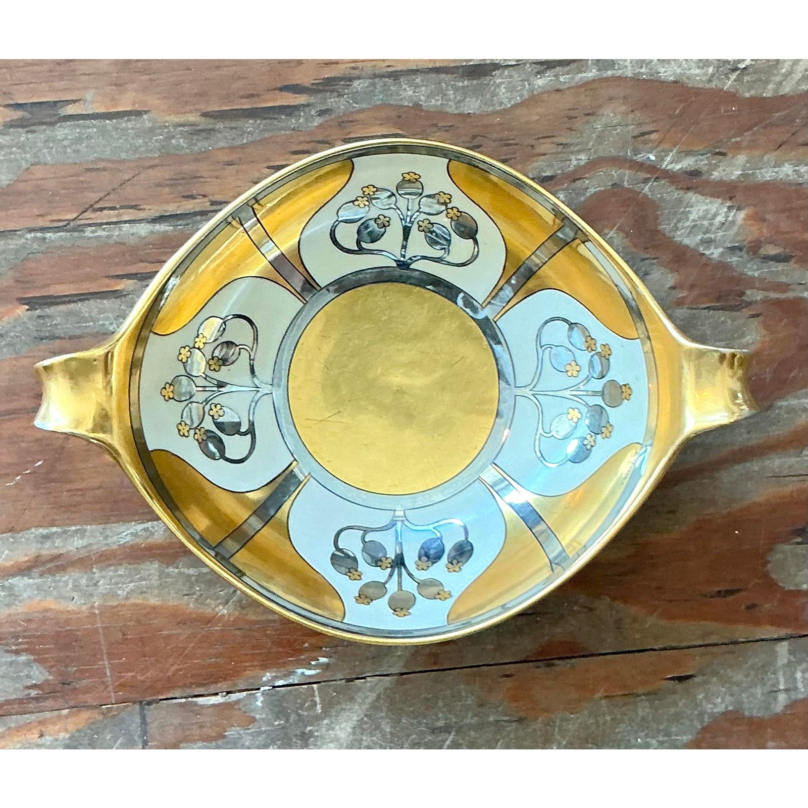 Vintage Deco Hand Painted Floral Bowl - Detail view