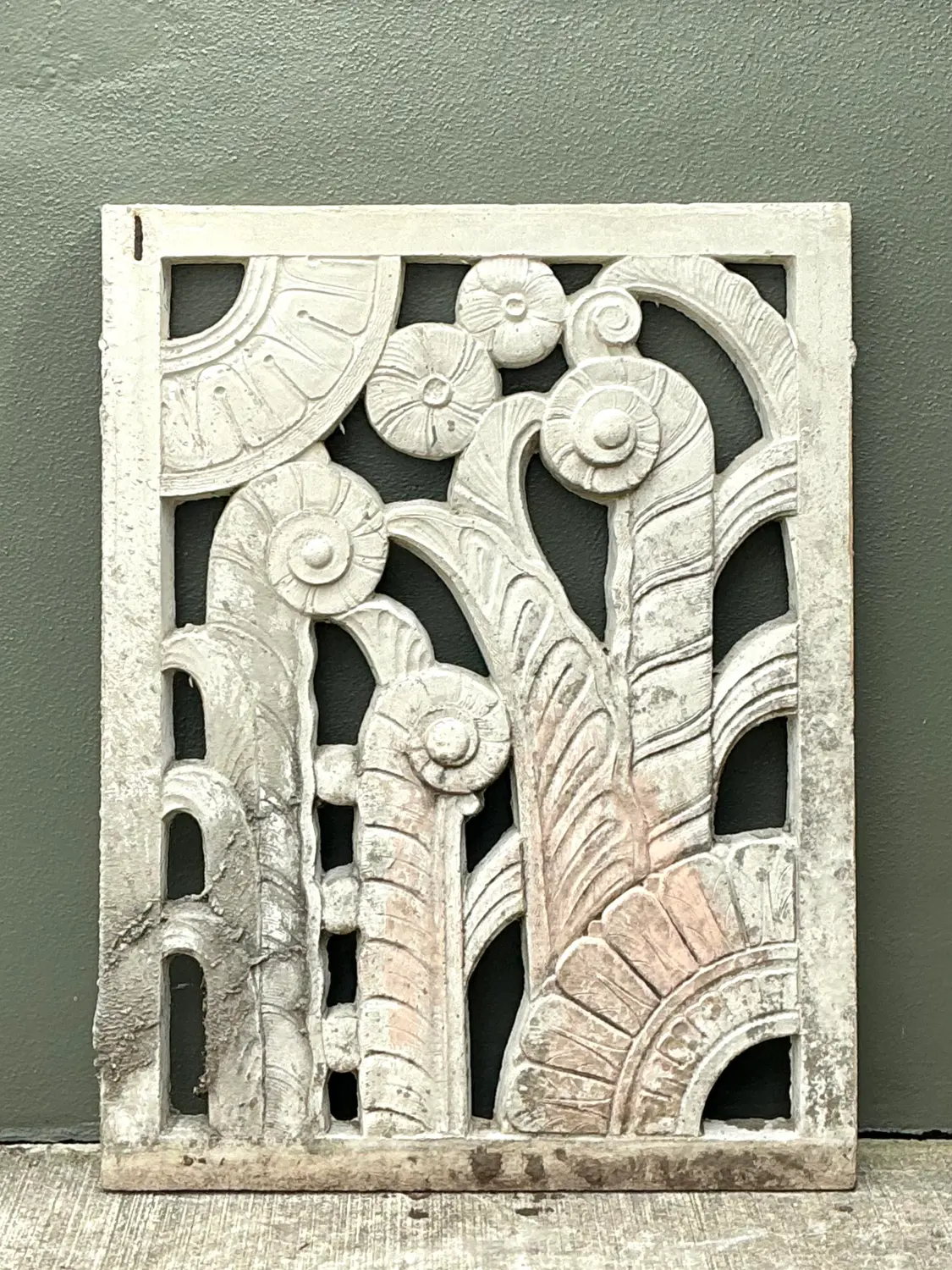 Vintage Deco Miami Beach Cast Concrete Panel - Back view