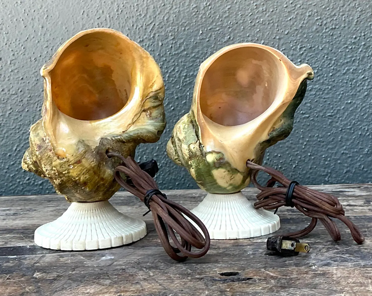 Vintage Deco Nautilus Shell Lamps - A Pair - Side view