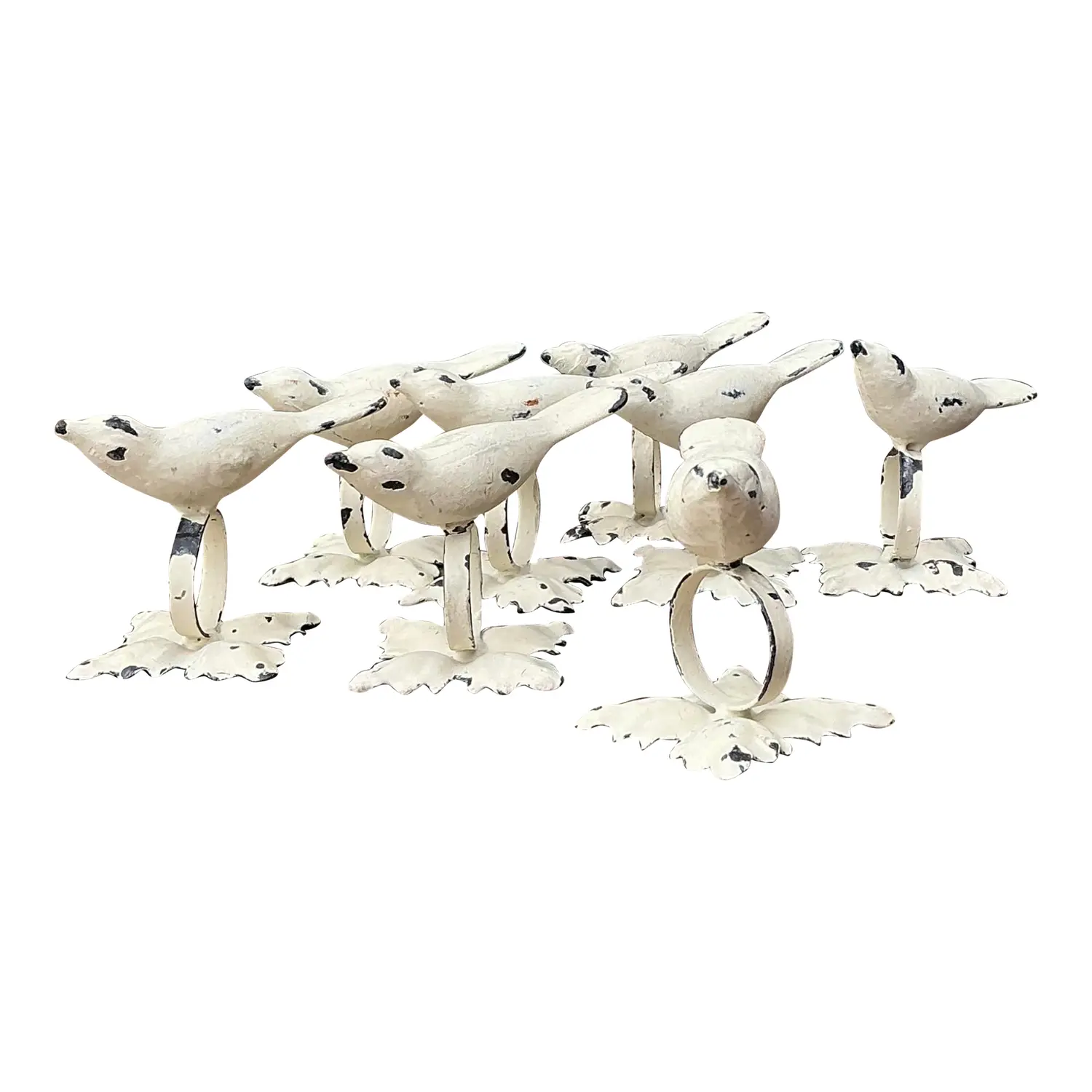 Vintage Distressed Bird Napkin Rings - Set of 8