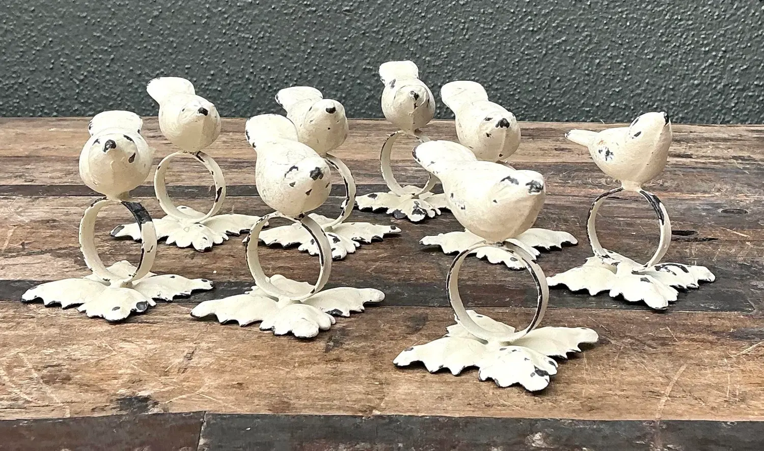 Vintage Distressed Bird Napkin Rings - Set of 8 - Detail view