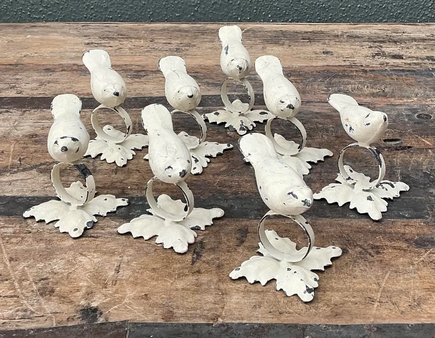 Vintage Distressed Bird Napkin Rings - Set of 8 - Side view