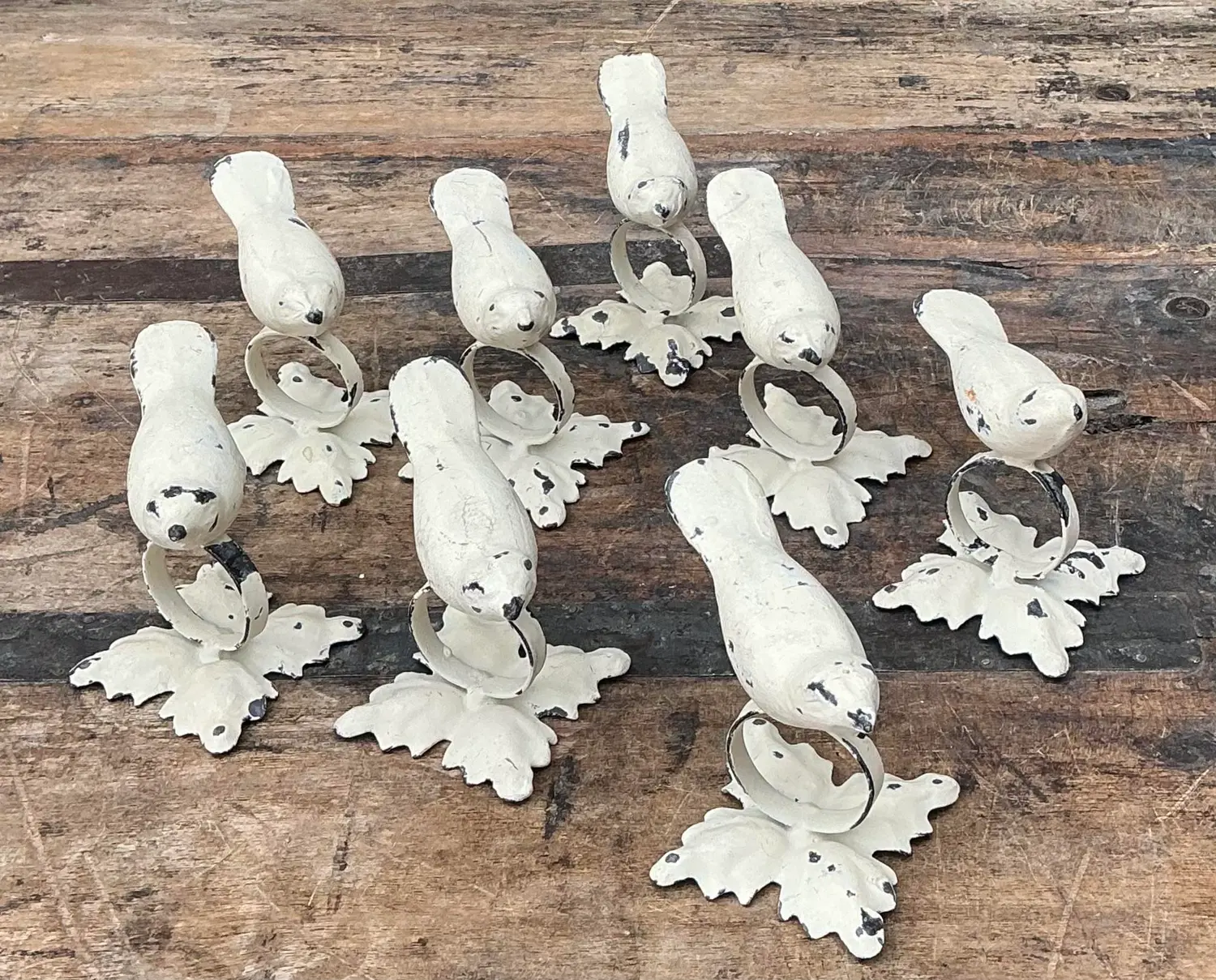 Vintage Distressed Bird Napkin Rings - Set of 8 - Back view