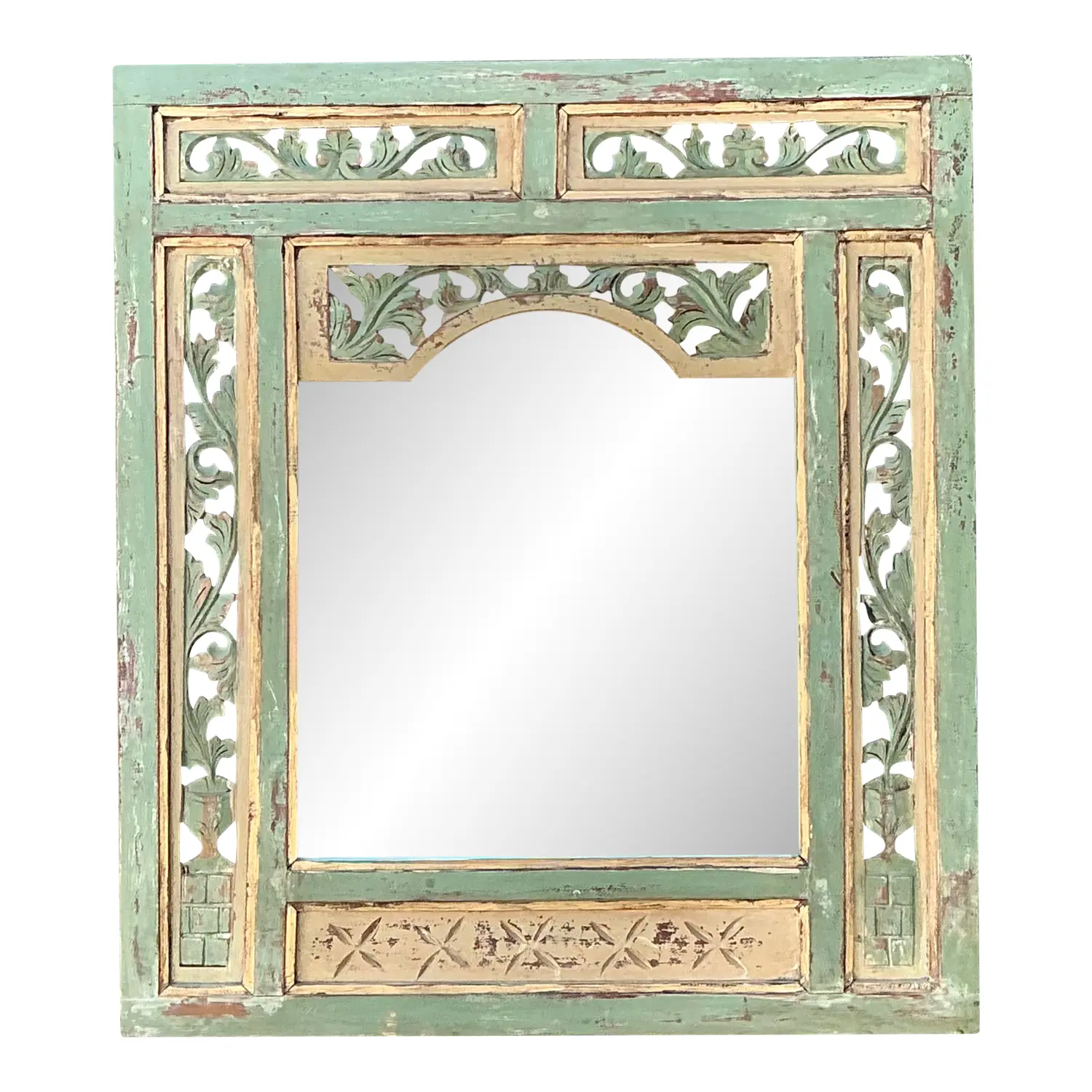 Vintage Distressed Carved Wood Mirror