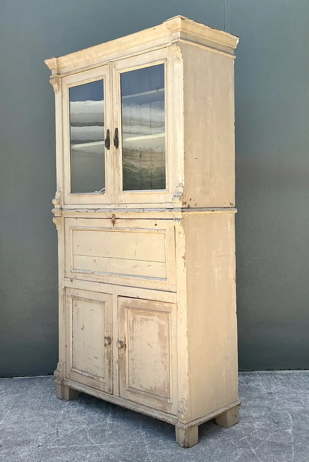 Vintage Distressed Drop Front Secretary Cabinet - Detail view