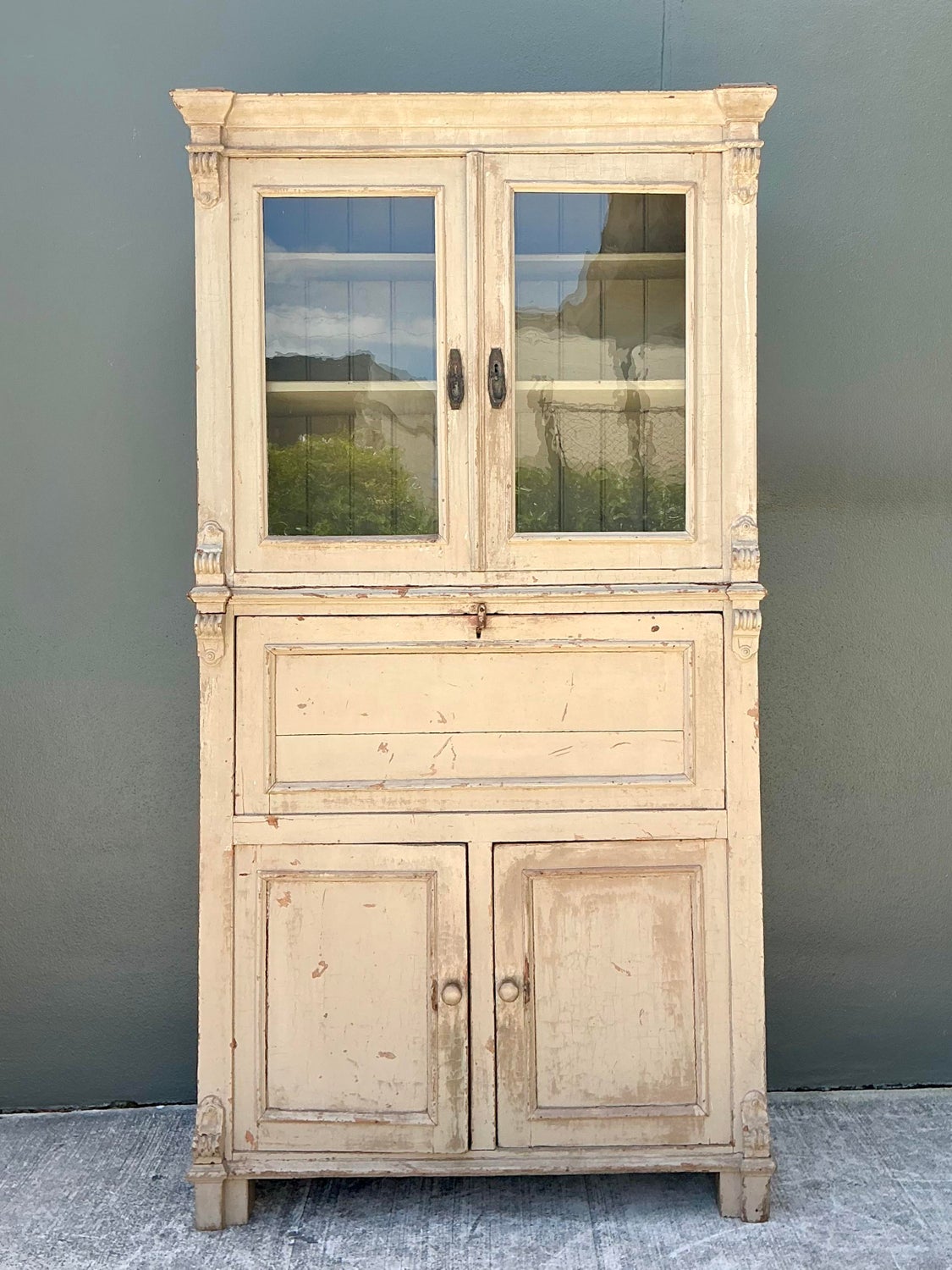 Vintage Distressed Drop Front Secretary Cabinet - Back view