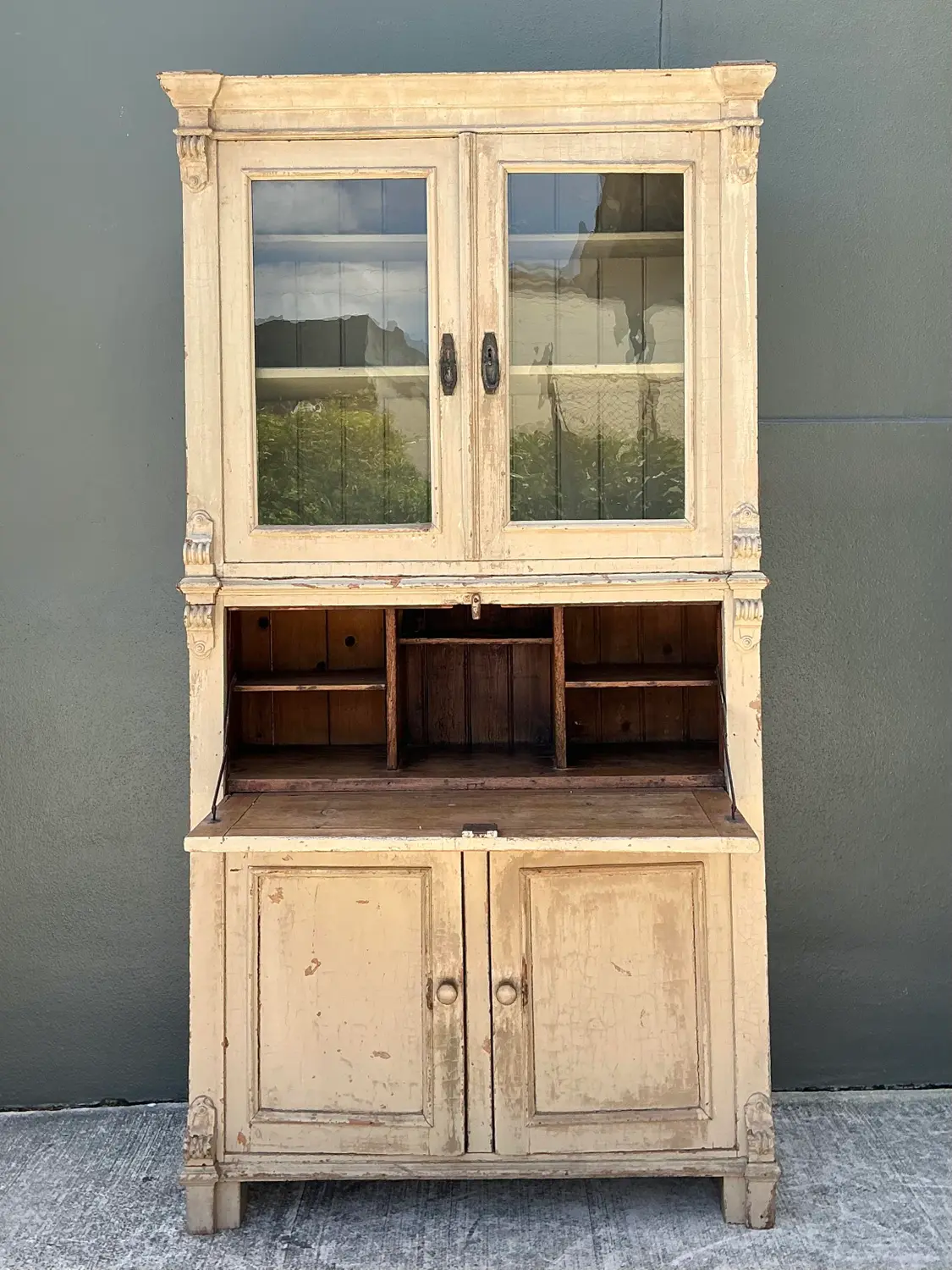 Vintage Distressed Drop Front Secretary Cabinet - Top view