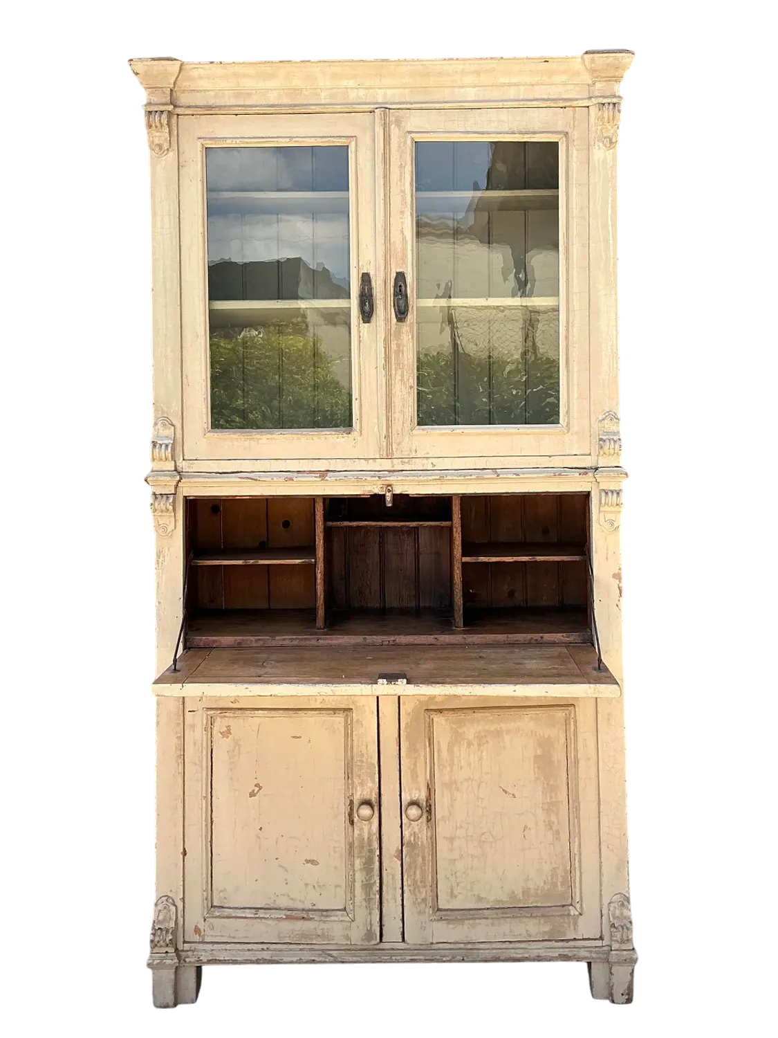 Vintage Distressed Drop Front Secretary Cabinet