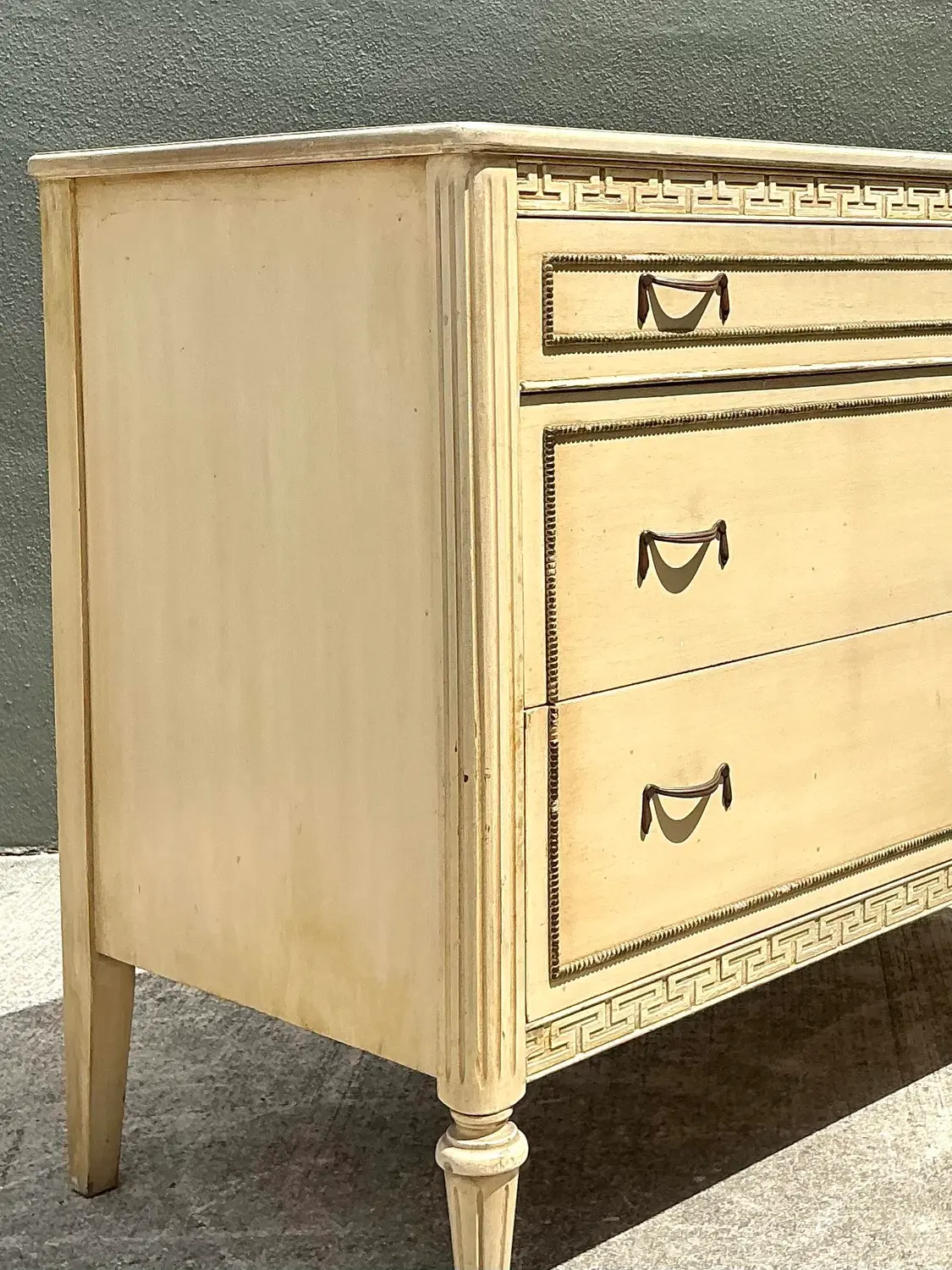 Vintage Distressed Greek Key Chest of Drawers - Side view