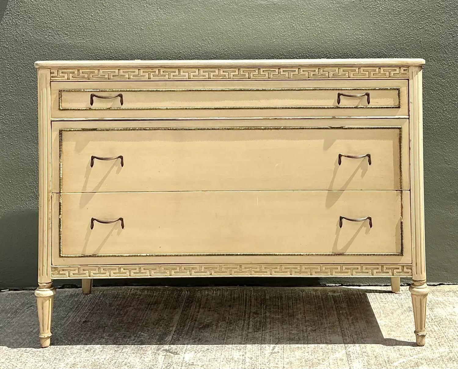 Vintage Distressed Greek Key Chest of Drawers - Detail view