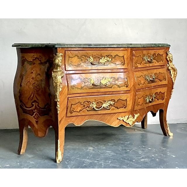 Vintage Distressed Marquetry and Ormolu Bombe Chest - Side view
