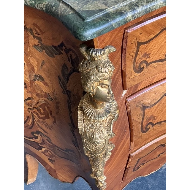 Vintage Distressed Marquetry and Ormolu Bombe Chest - Top view
