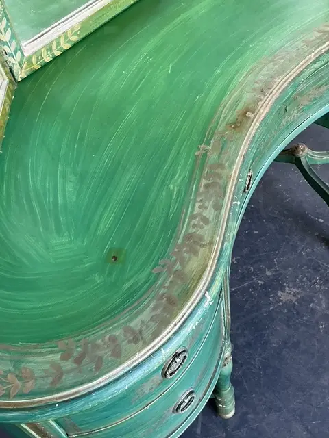 Vintage Distressed Mirrored Vanity and Chair - Top view