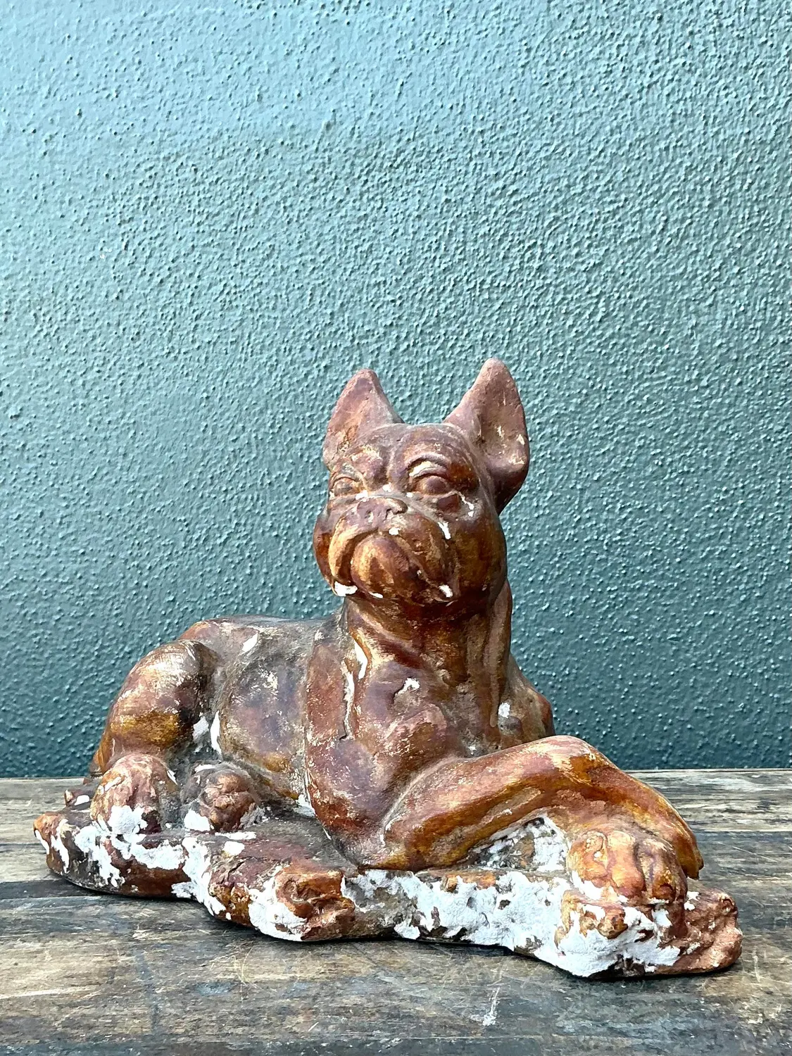 Vintage Distressed Plaster Dog - Top view