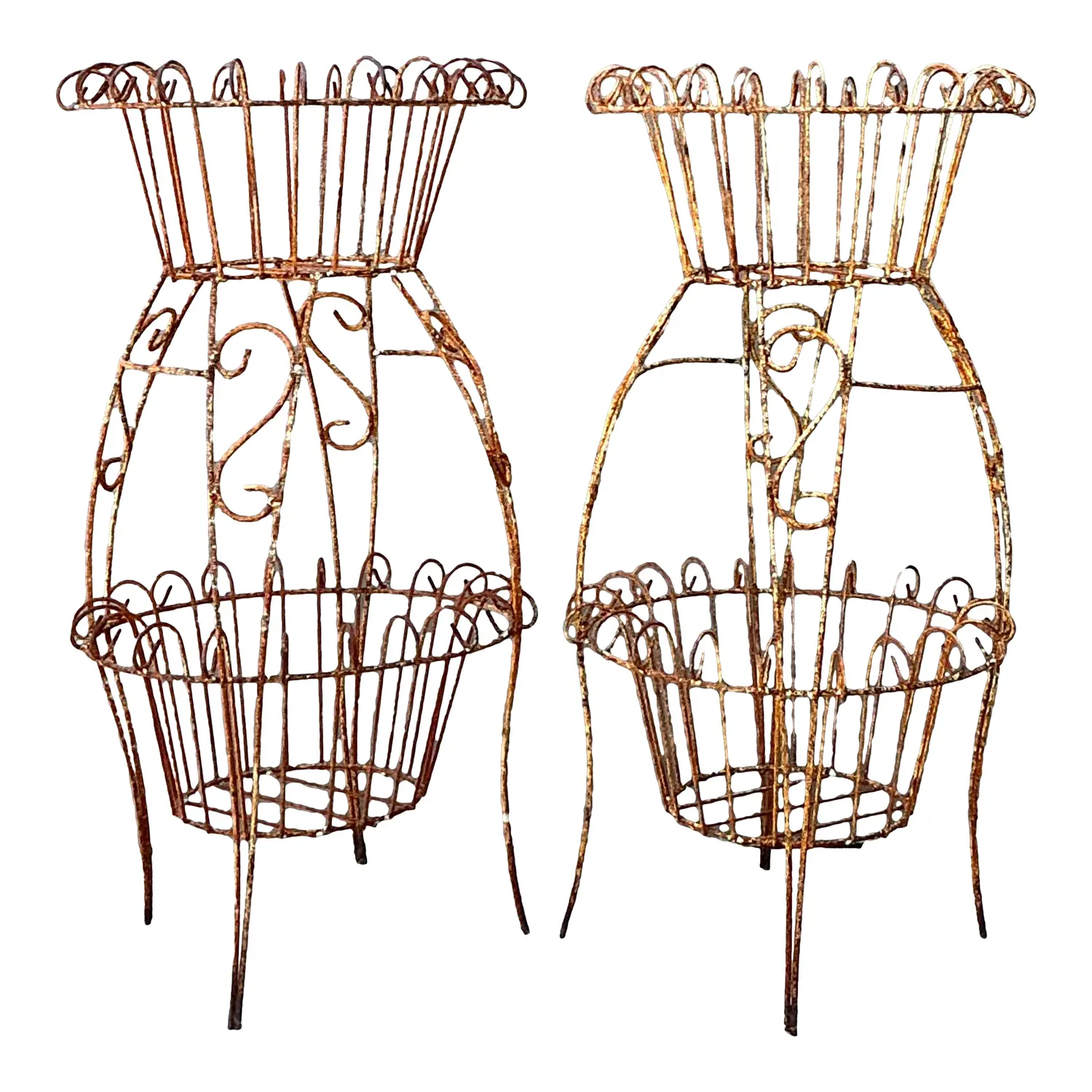 Vintage Distressed Wire Plant Stands - A Pair