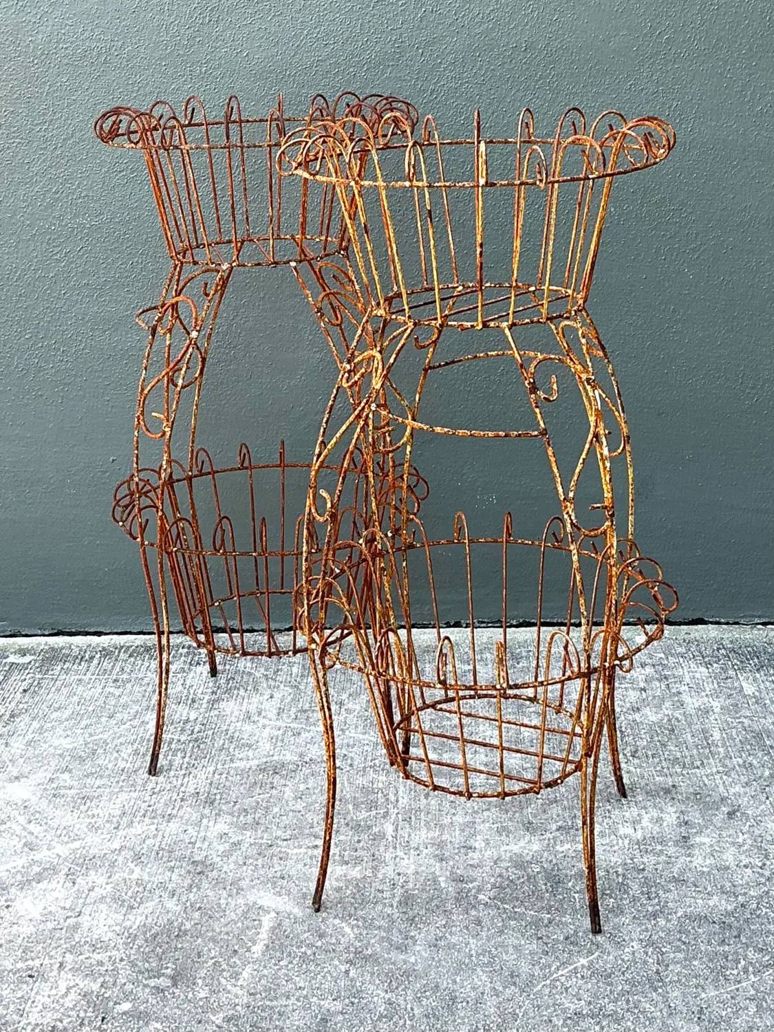 Vintage Distressed Wire Plant Stands - A Pair - Top view