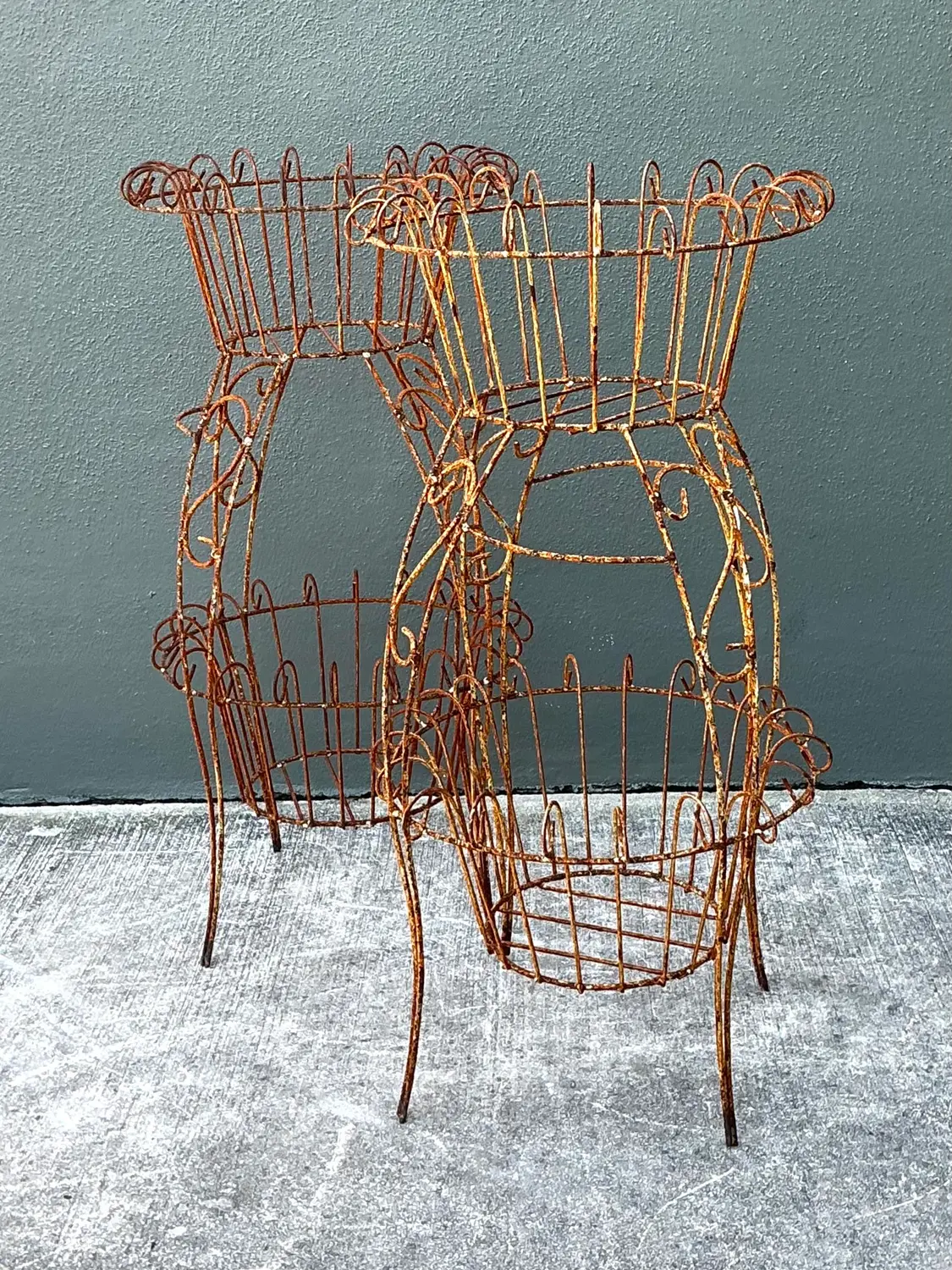 Vintage Distressed Wire Plant Stands - A Pair - Back view