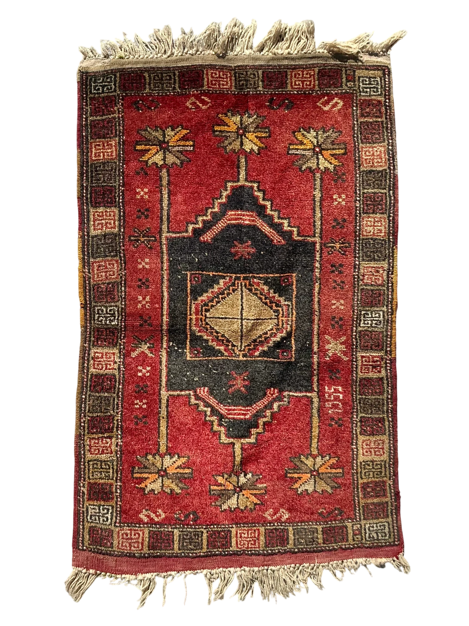 Vintage Distressed Woven Wool Rug - Detail view
