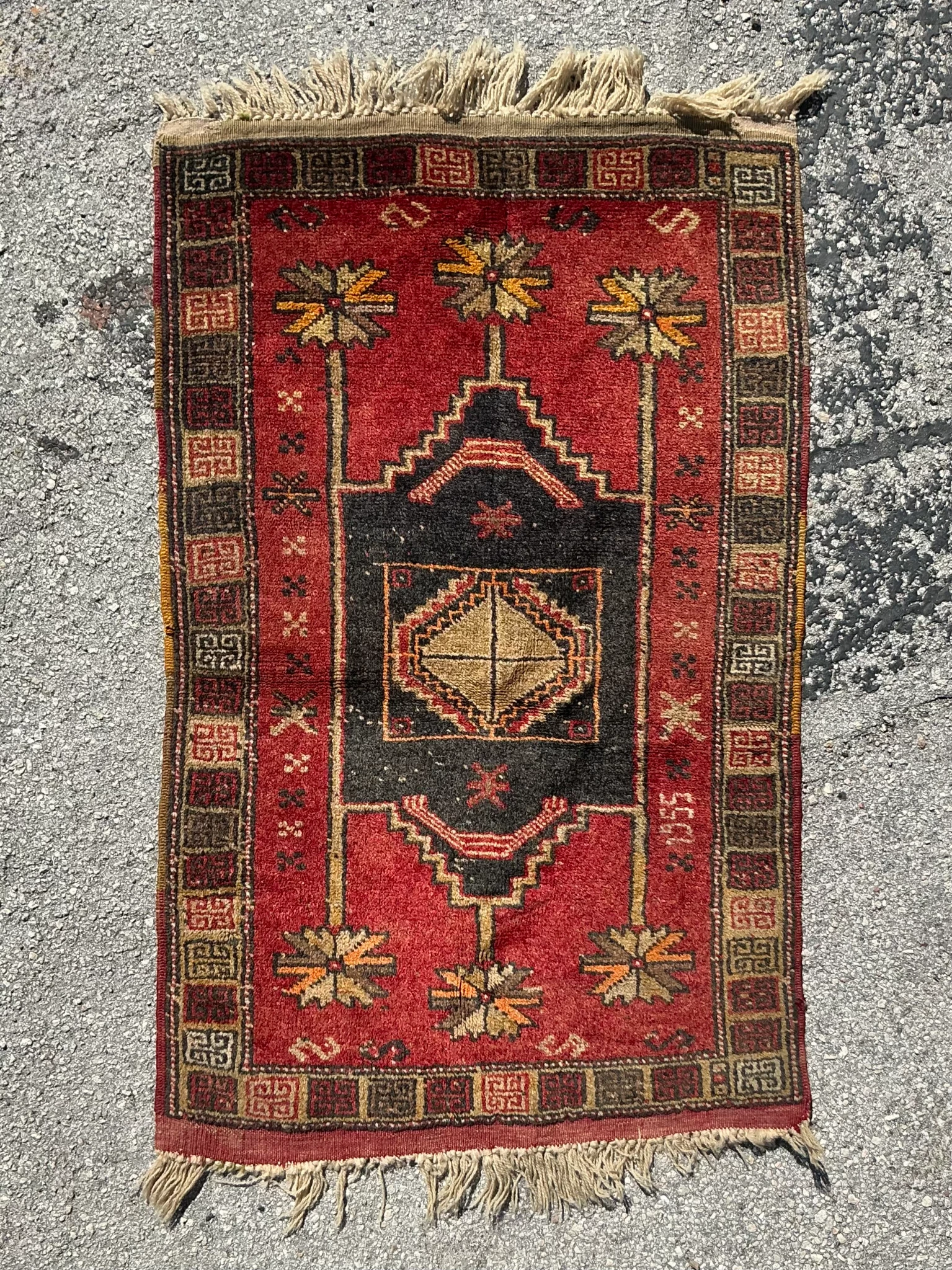 Vintage Distressed Woven Wool Rug - Back view